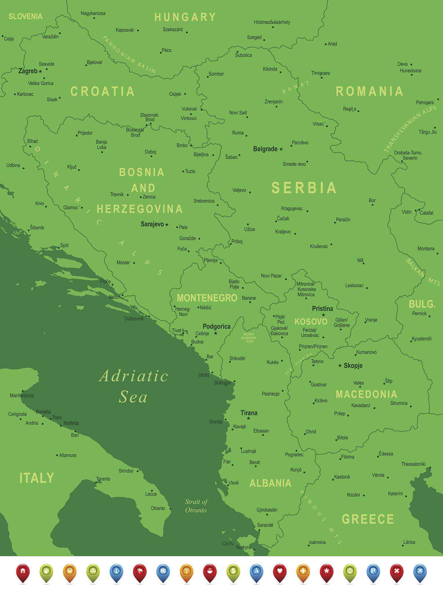 green map of central balkan region