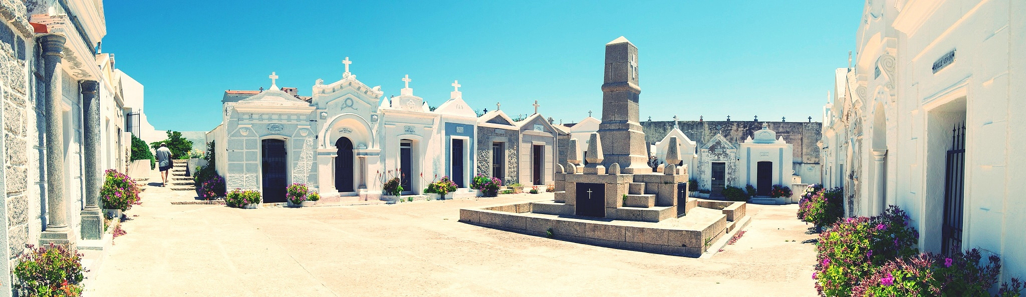 view of cemetery against clear blue sky