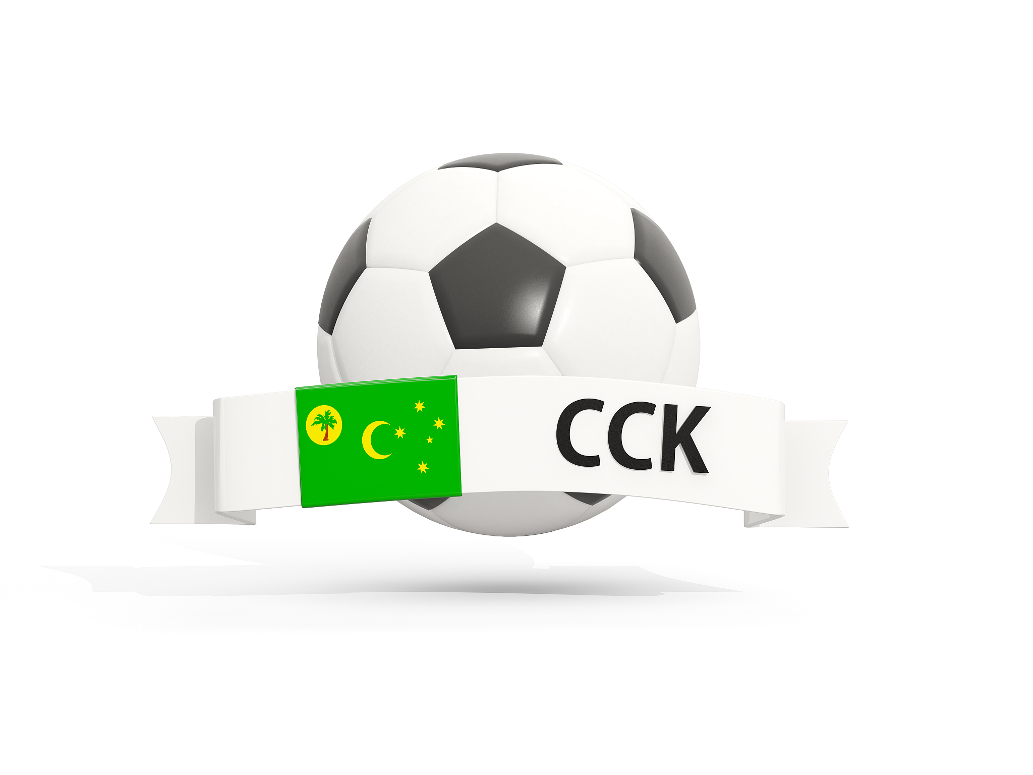 flag of cocos islands, football with banner and country code