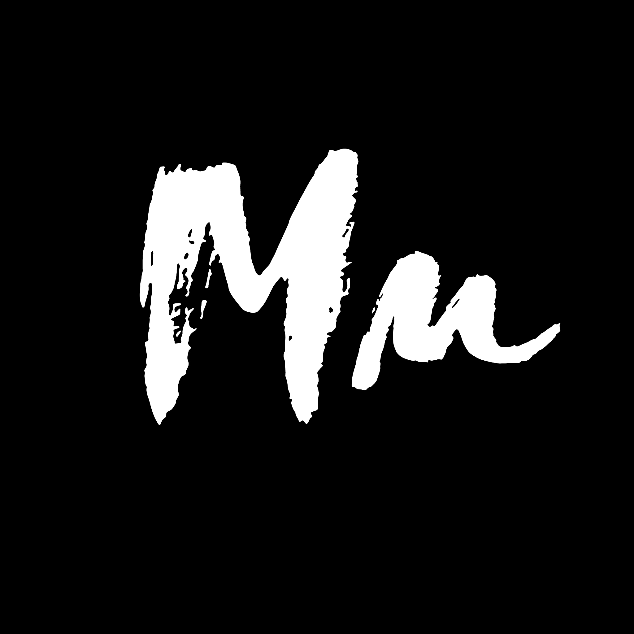 letter m handwritten by dry brush rough strokes