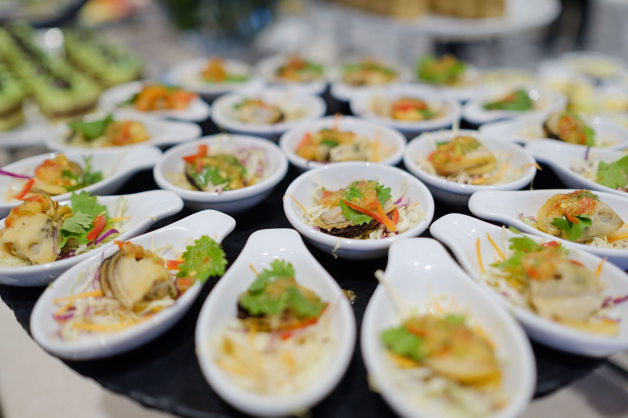 buffet food, catering food party at restaurant, mini canapes, sn