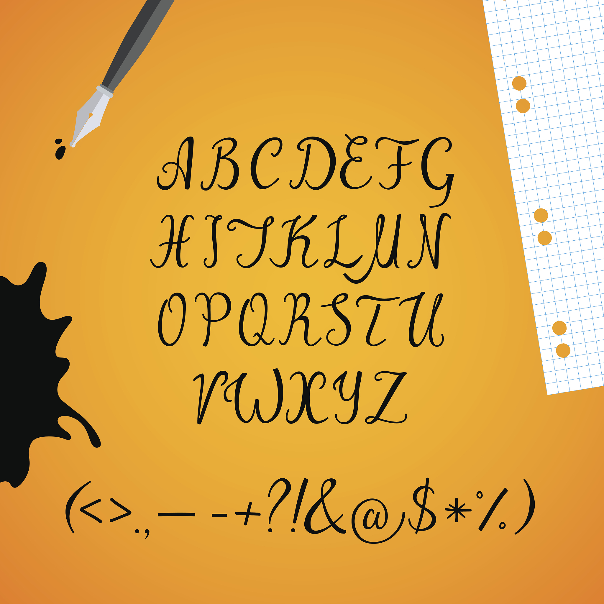 set of the black capital letters with punctuation marks.