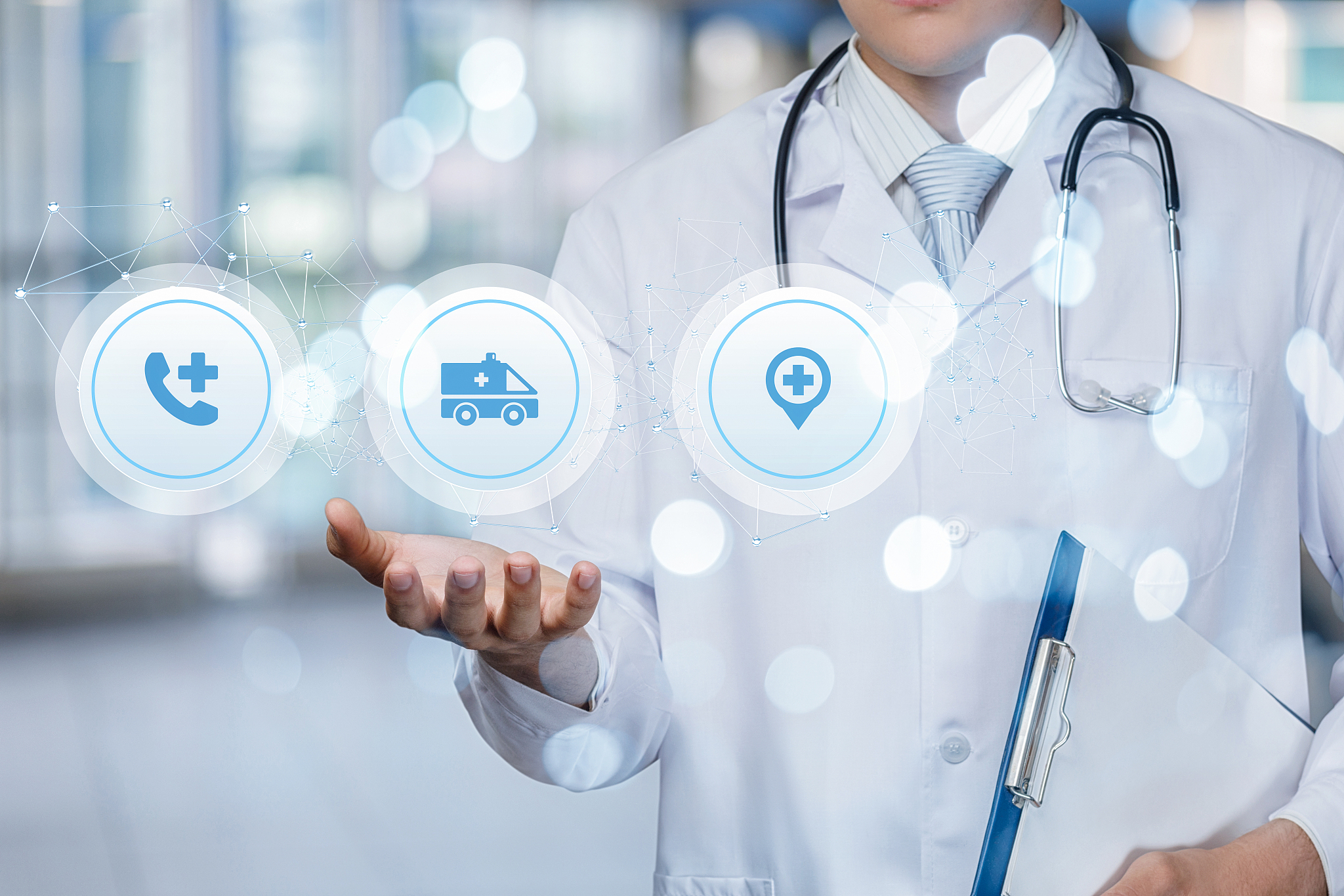 doctor shows icons ambulance .