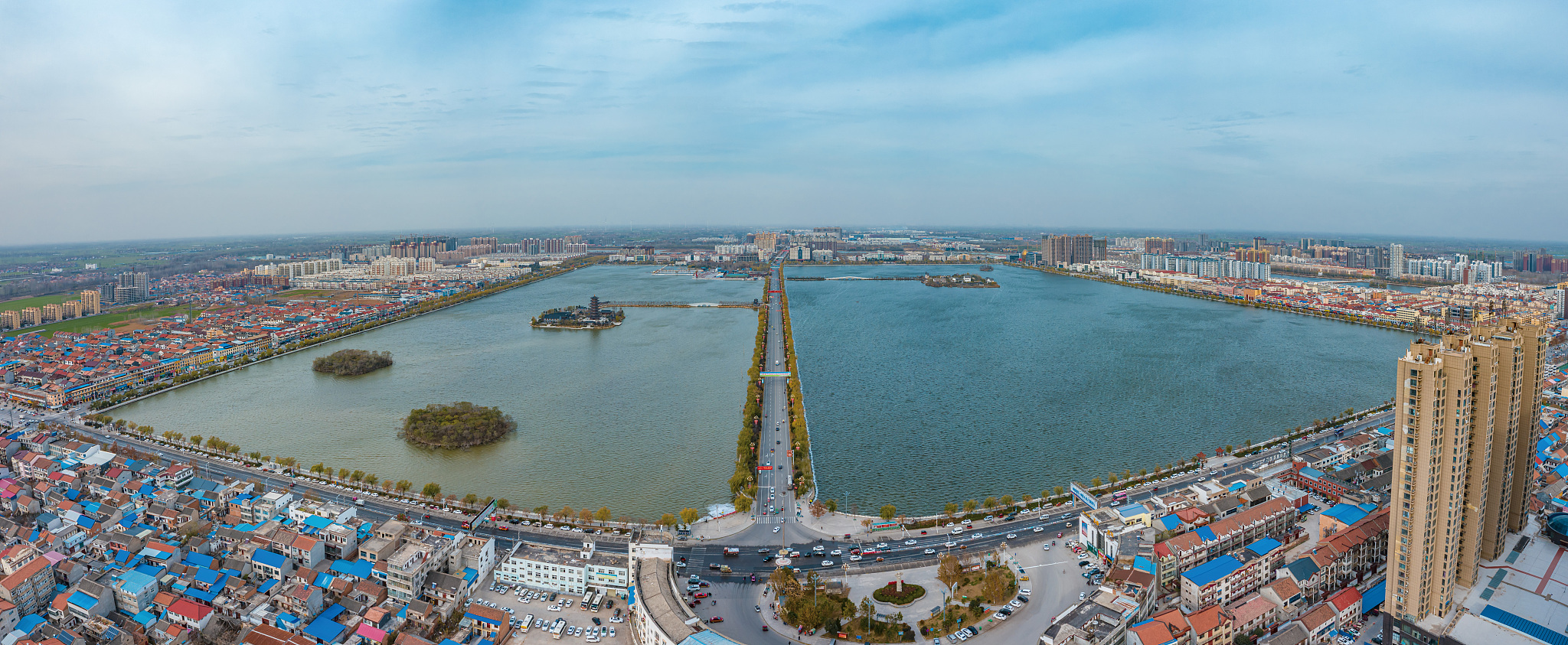 航拍商丘市睢县北湖风景