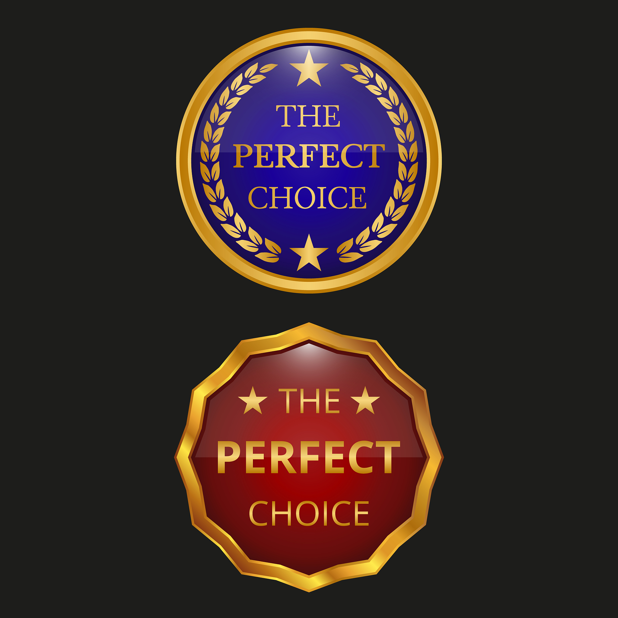perfect choice badge on black background.