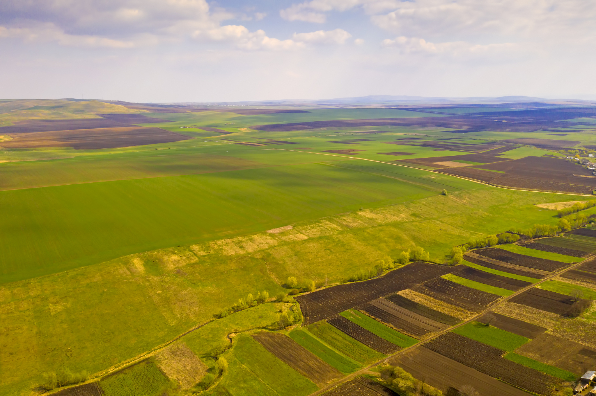 aerial view of spring fields