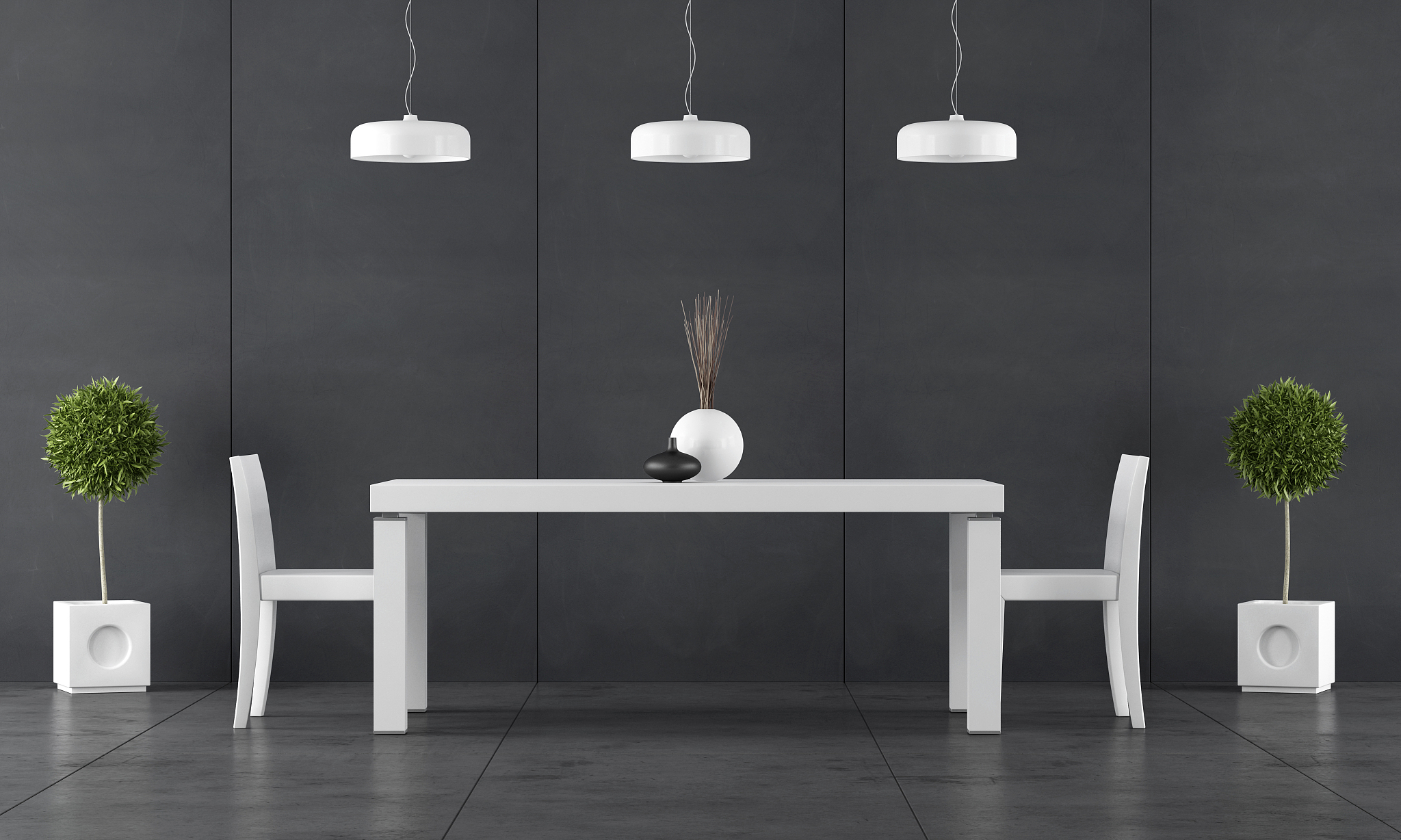 black dining room with wall blackboard paneling