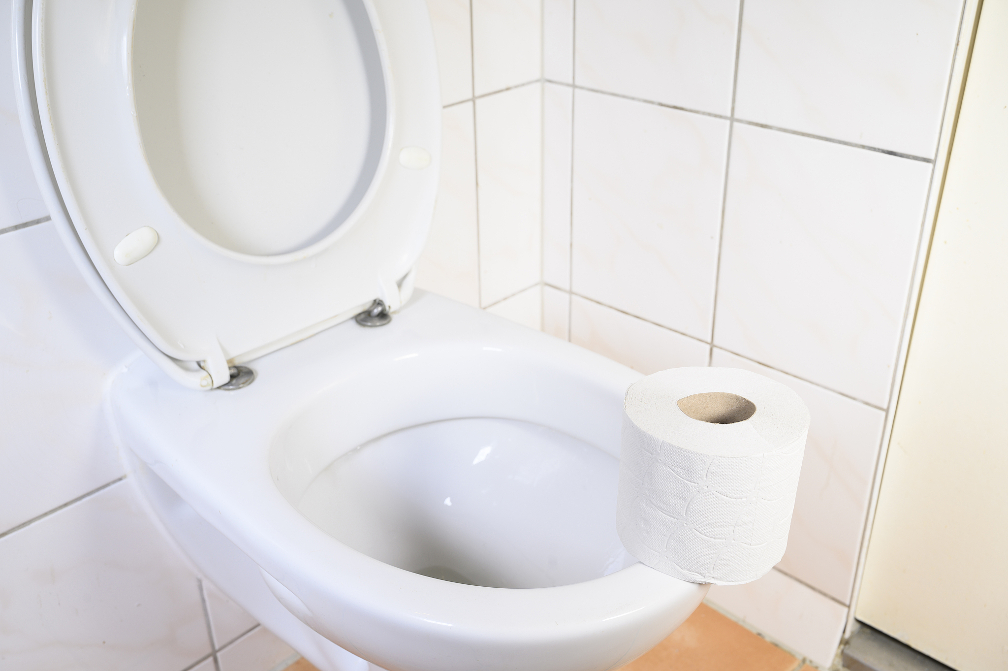 toilet paper on the toilet bowl.