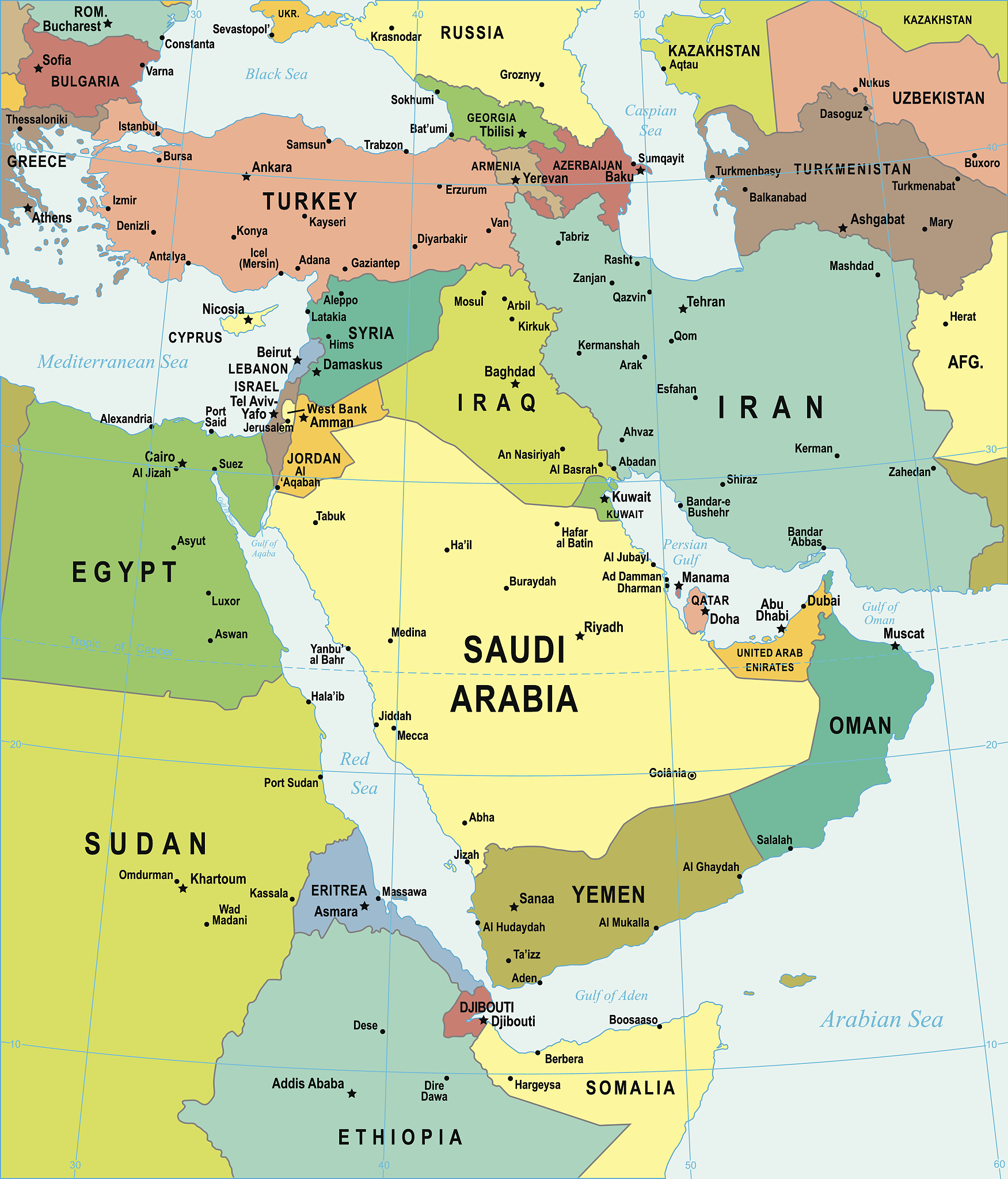map of middle east - illustration