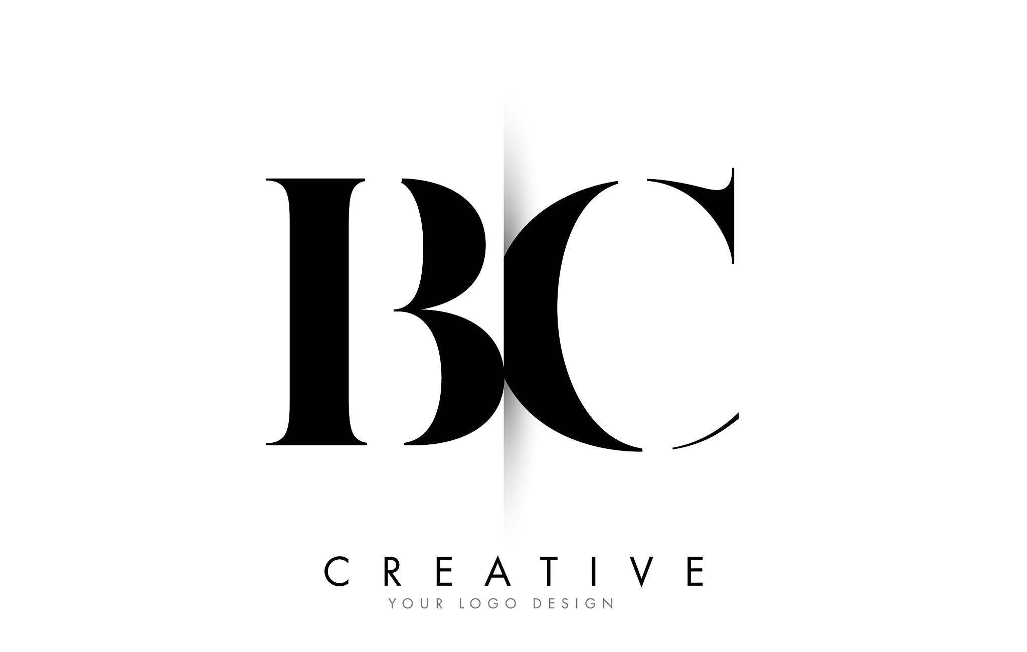 bc b c letter logo with creative shadow cut design