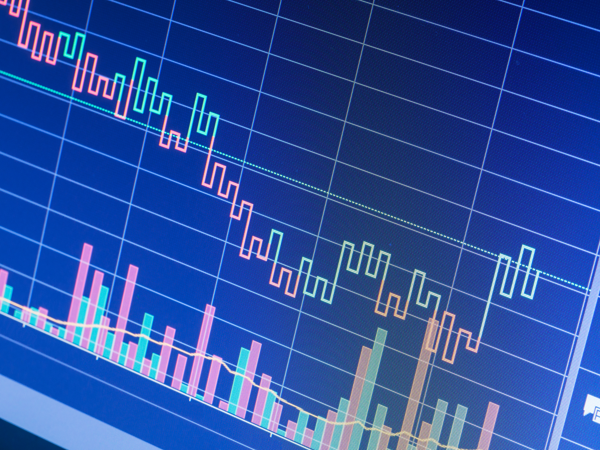 financial data on a monitor. stock market and other finance them