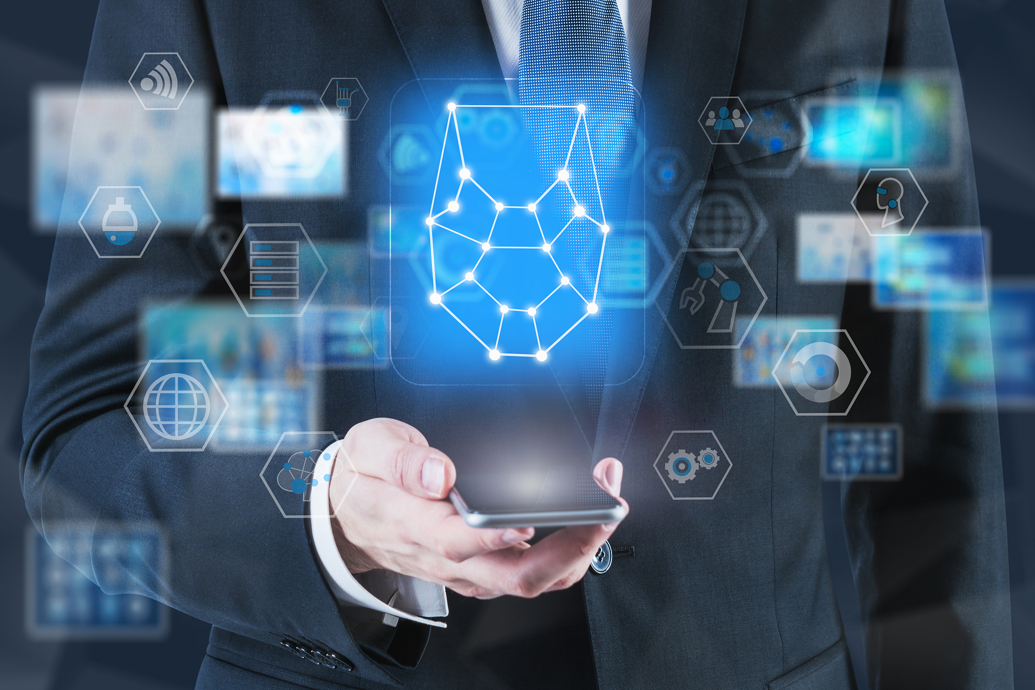 man with smartphone, facial recognition technology