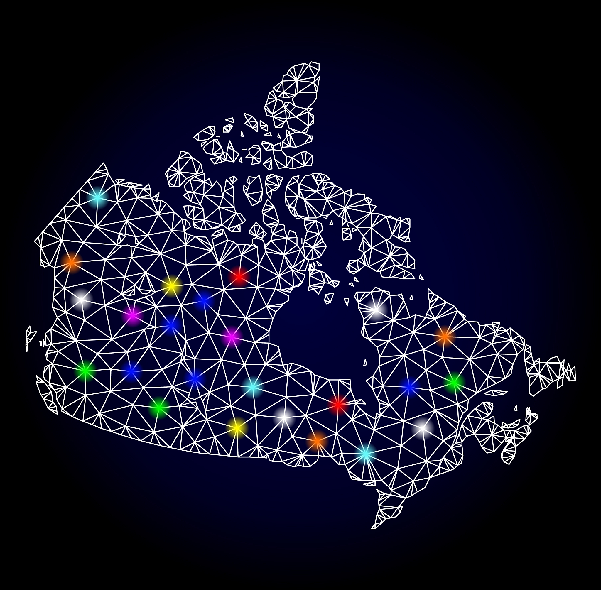 2d mesh map of canada with glare spots for