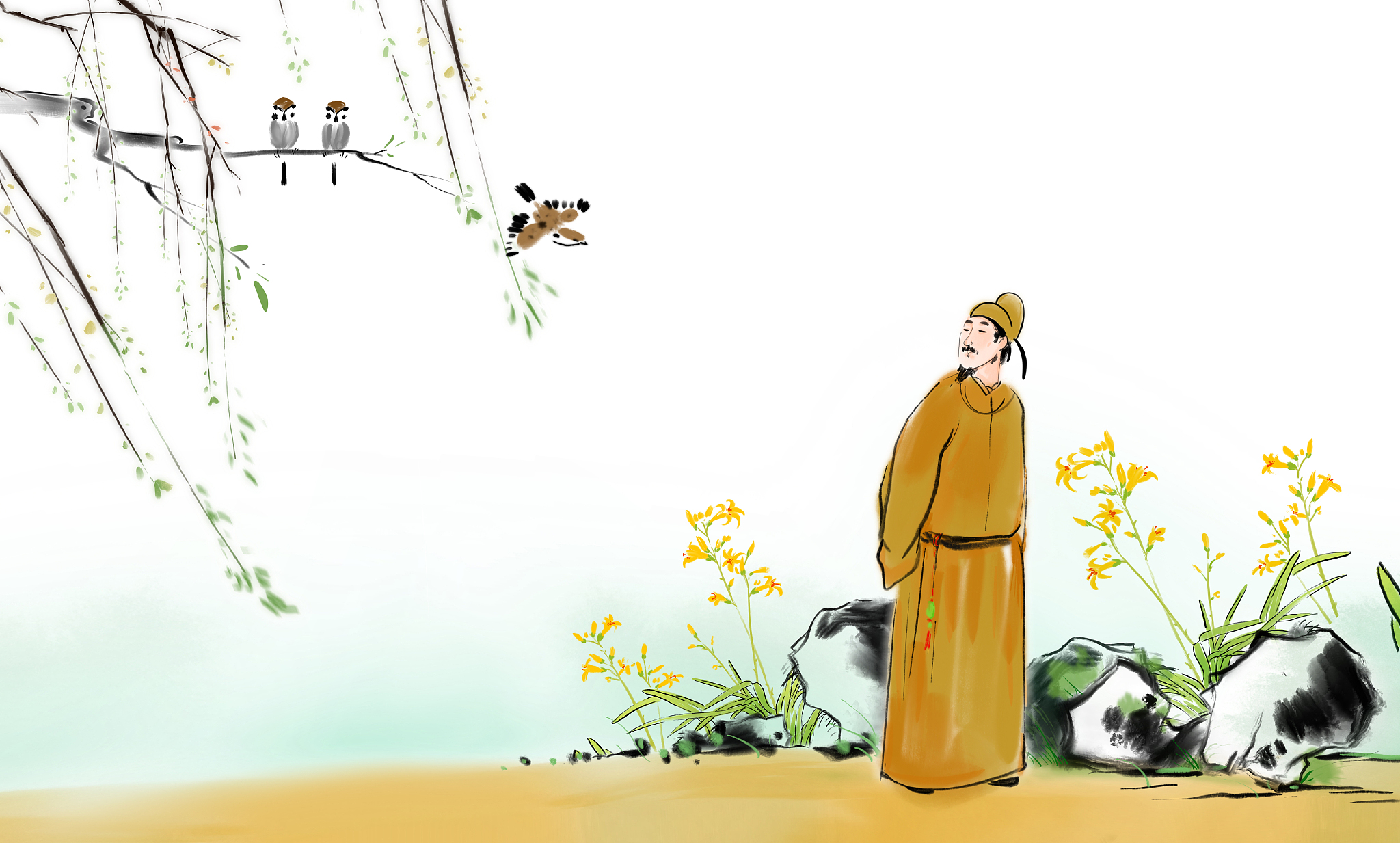 水墨国画古典诗词人物插图诗人