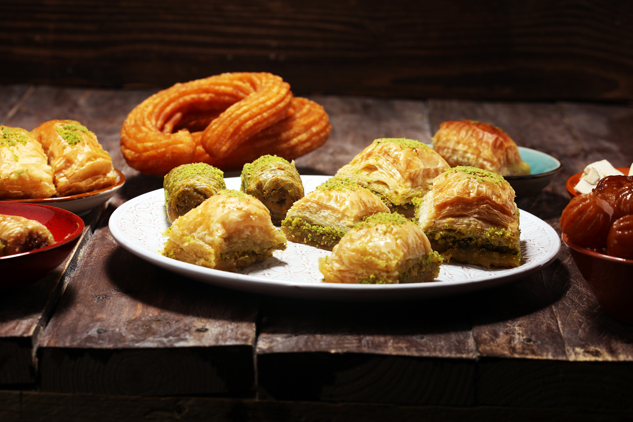 middle eastern or arabic dishes. turkish dessert baklava with pi