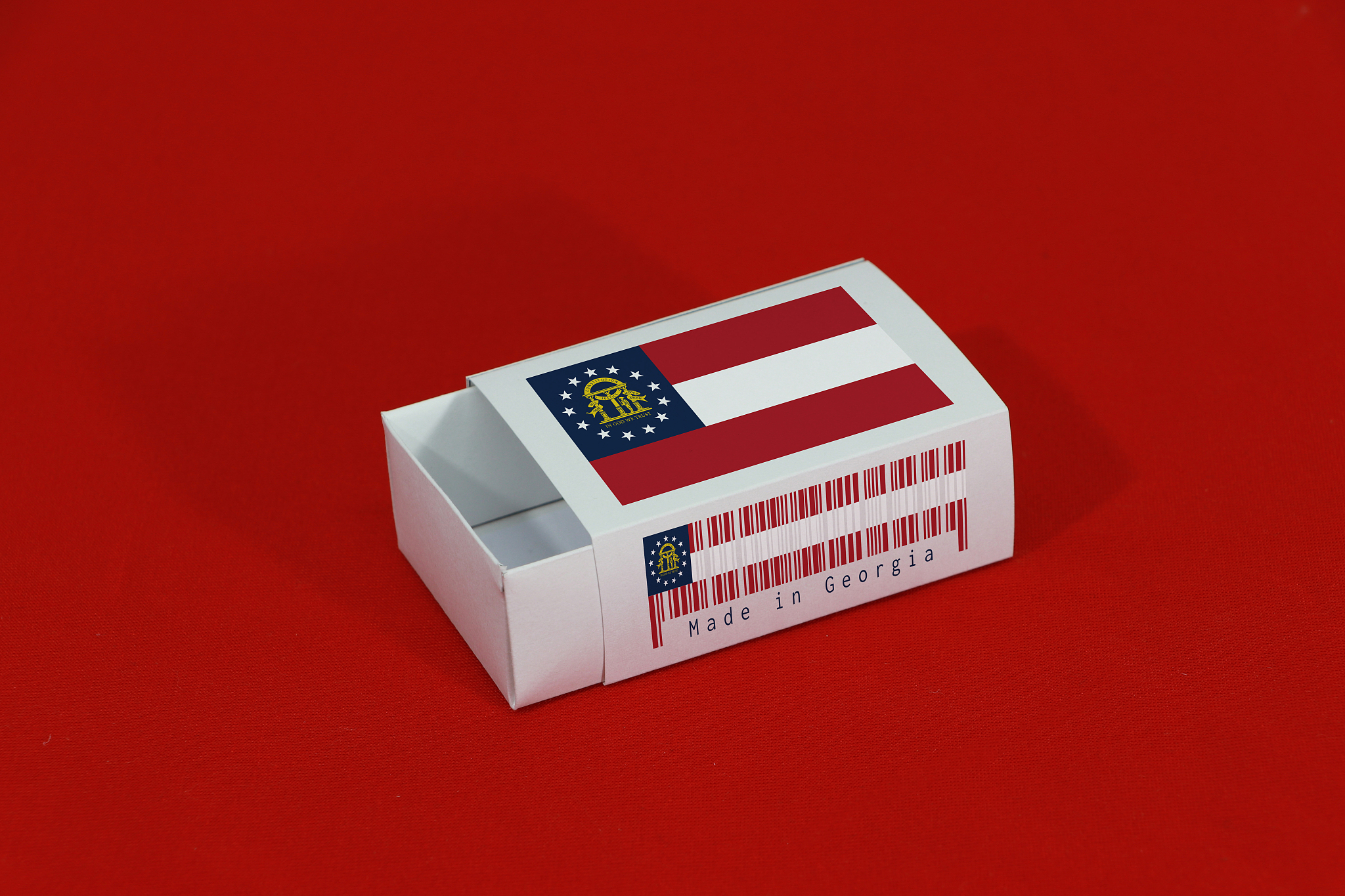 georgia flag on white box with barcode and the color of state fl