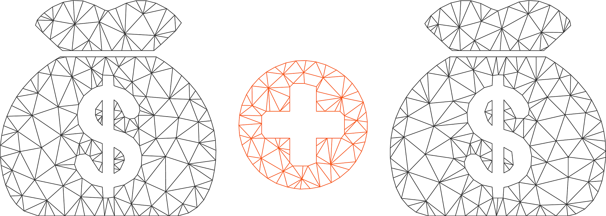 add money bags polygonal frame mesh