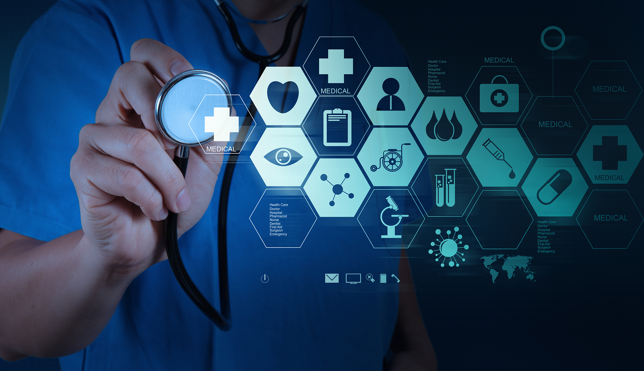 medicine doctor hand working with modern computer interface