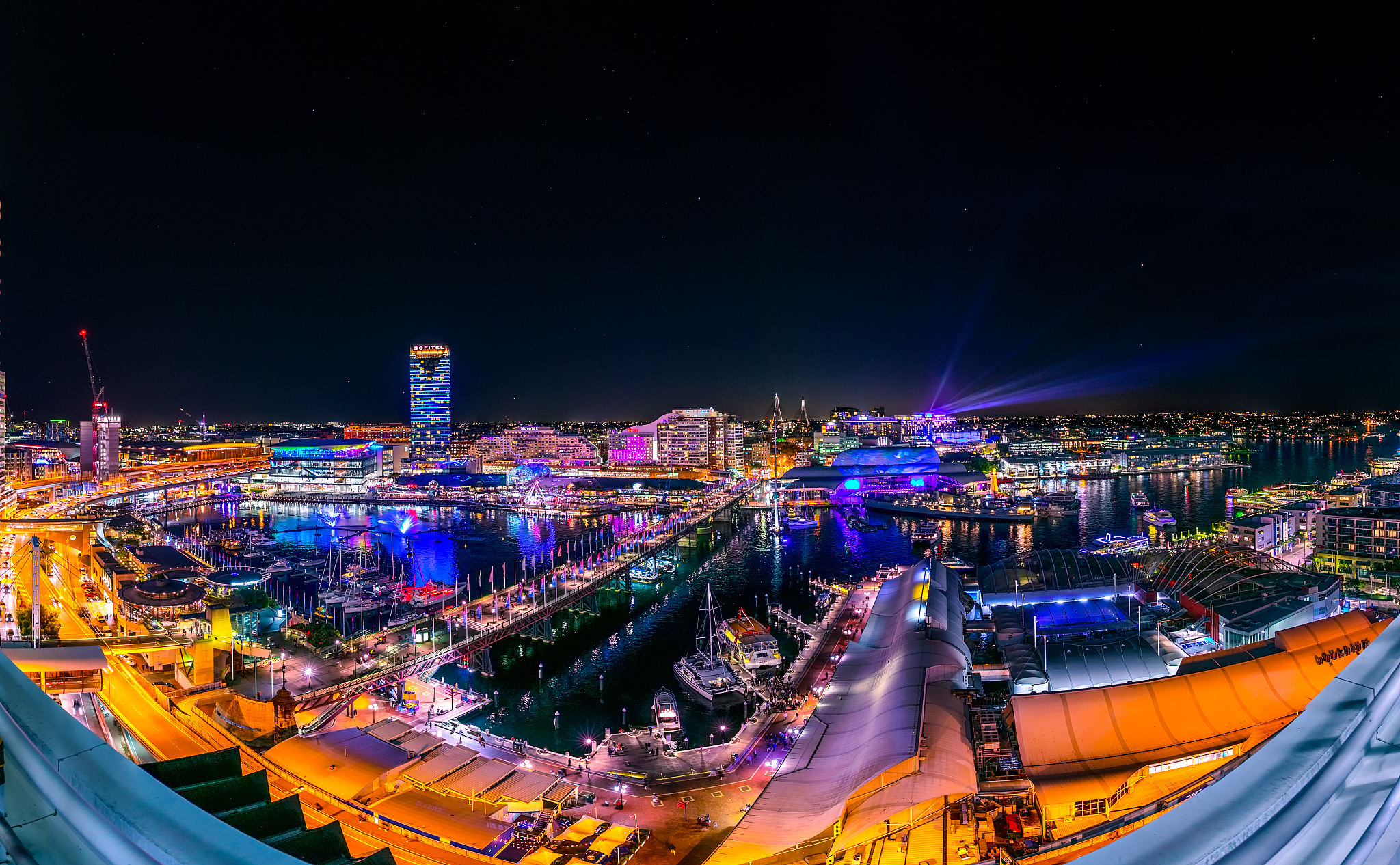panoramic view of sydney's darling harbour precinct