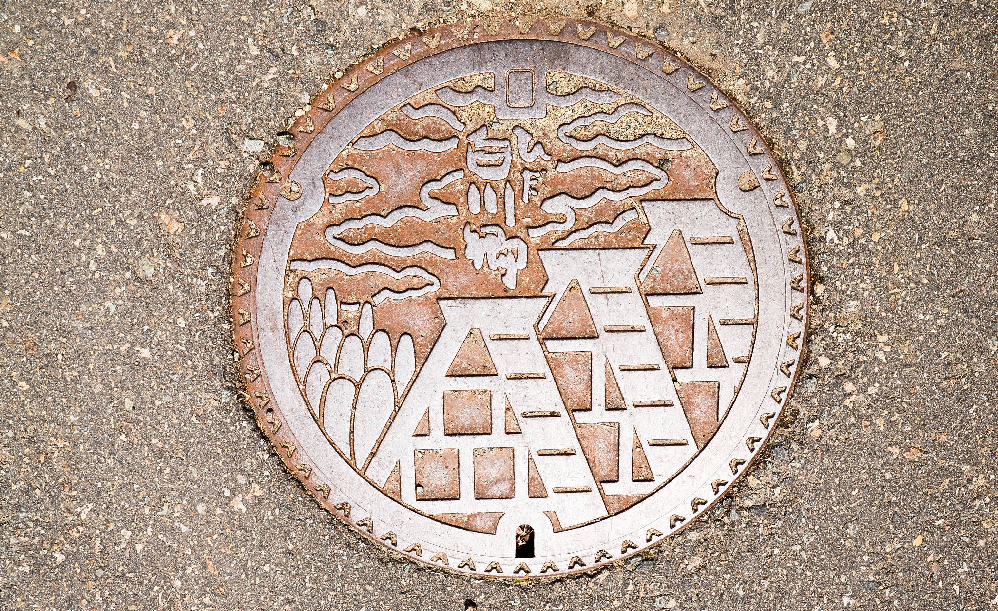 manhole cover in shirakawa-go, unesco world heritage sites, japa