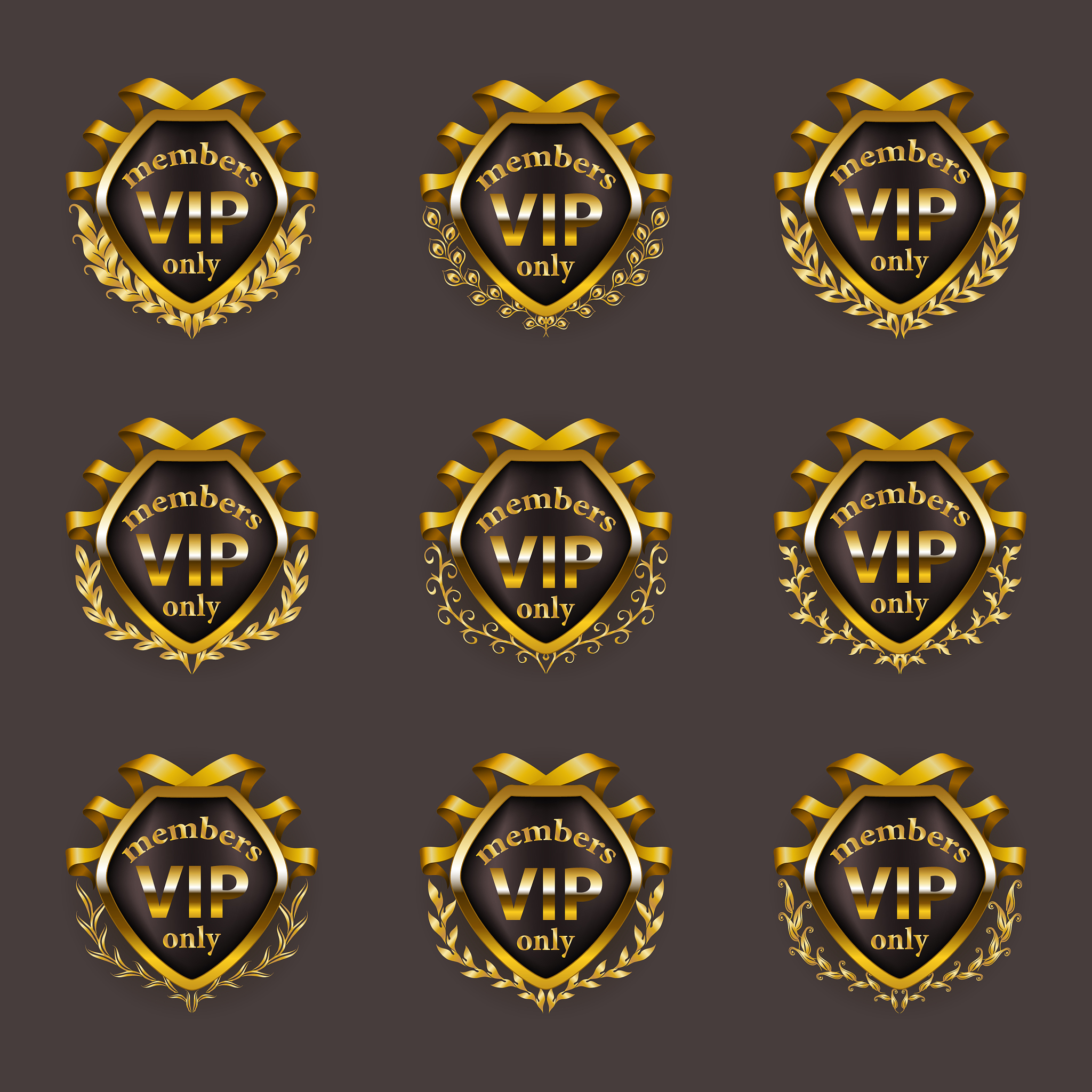 set of gold vip monograms for graphic design on
