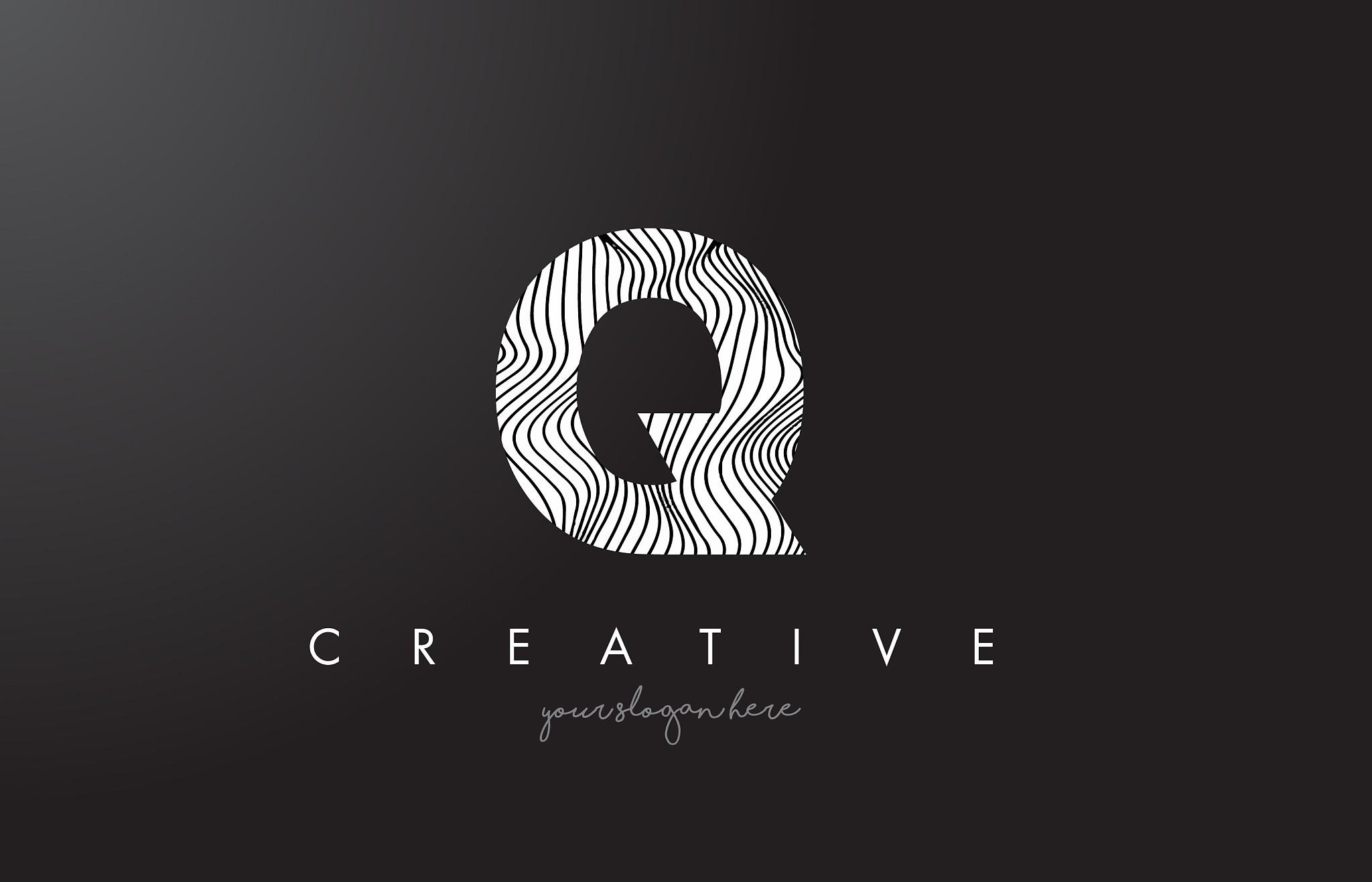 q letter logo with zebra lines texture design