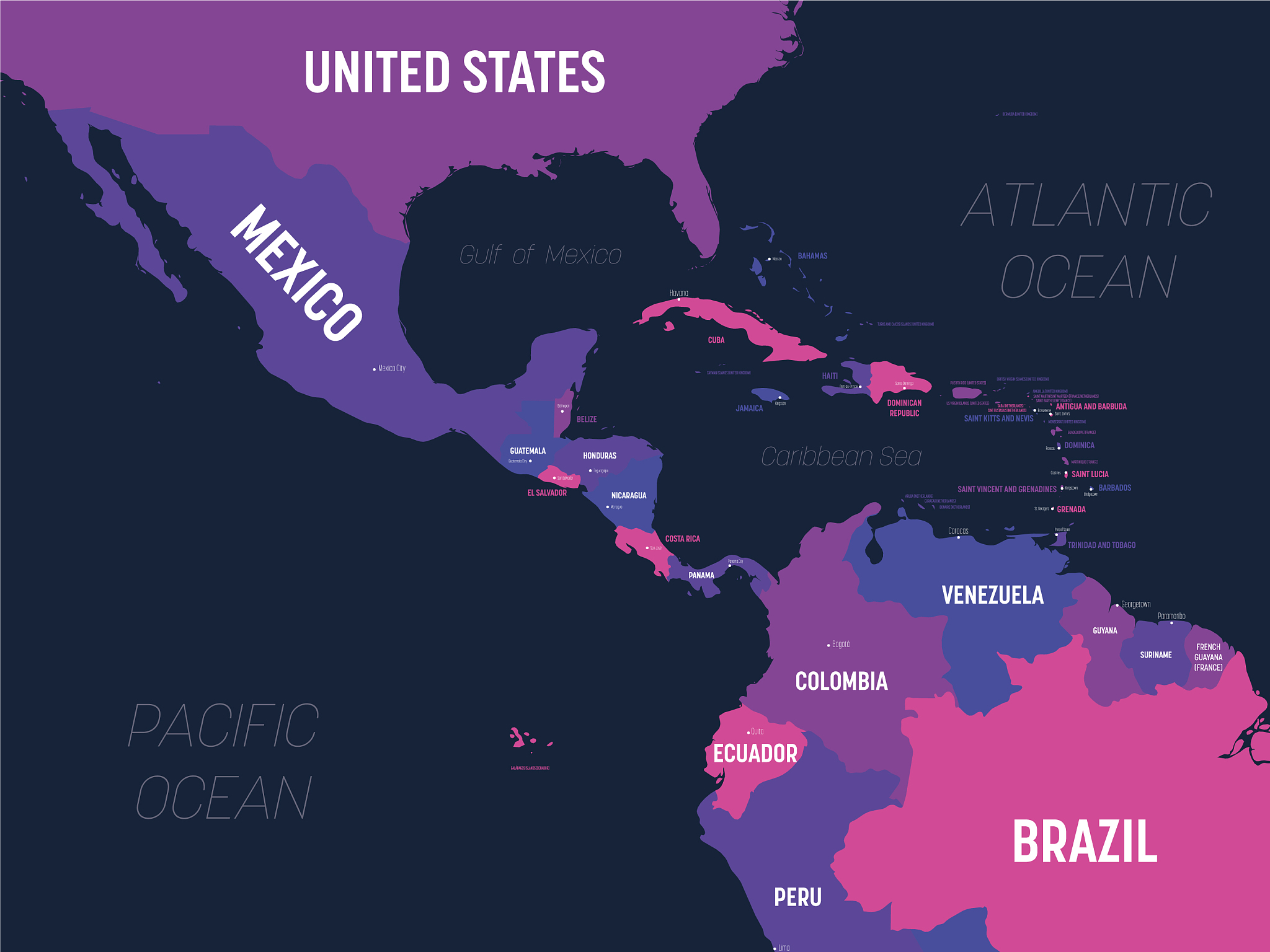 central america map high detailed political map