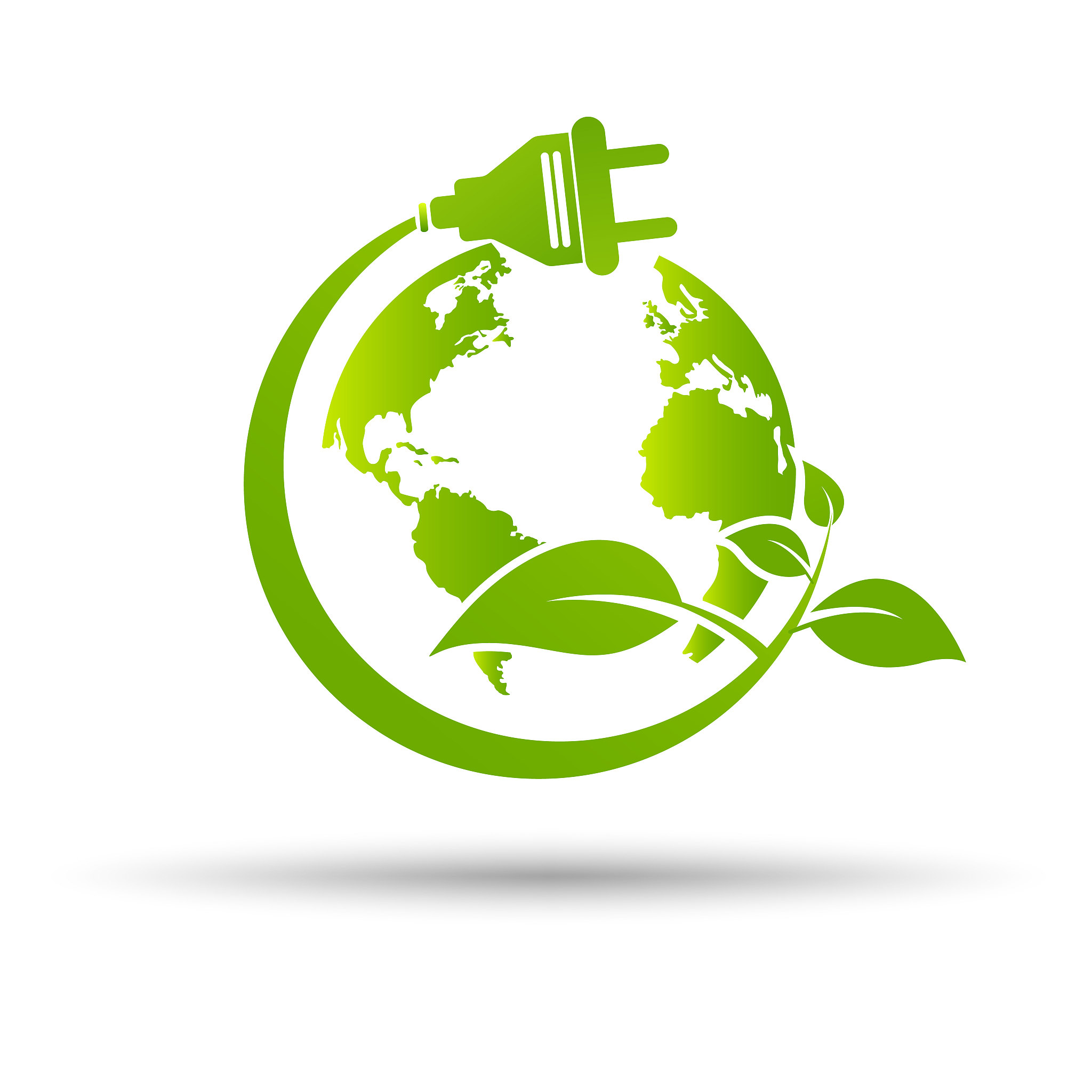green eco power plug design with green earth, vector illustratio
