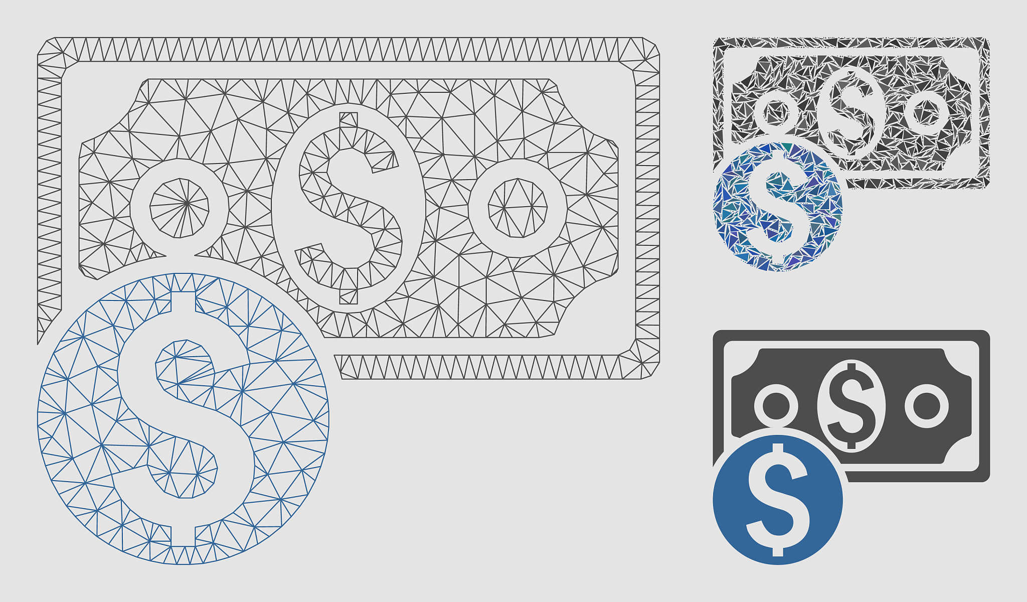 dollar cash mesh wire frame model and