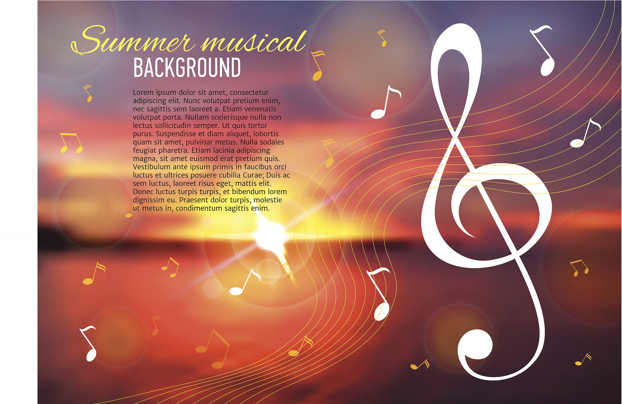 sea blur background with musical key and notes