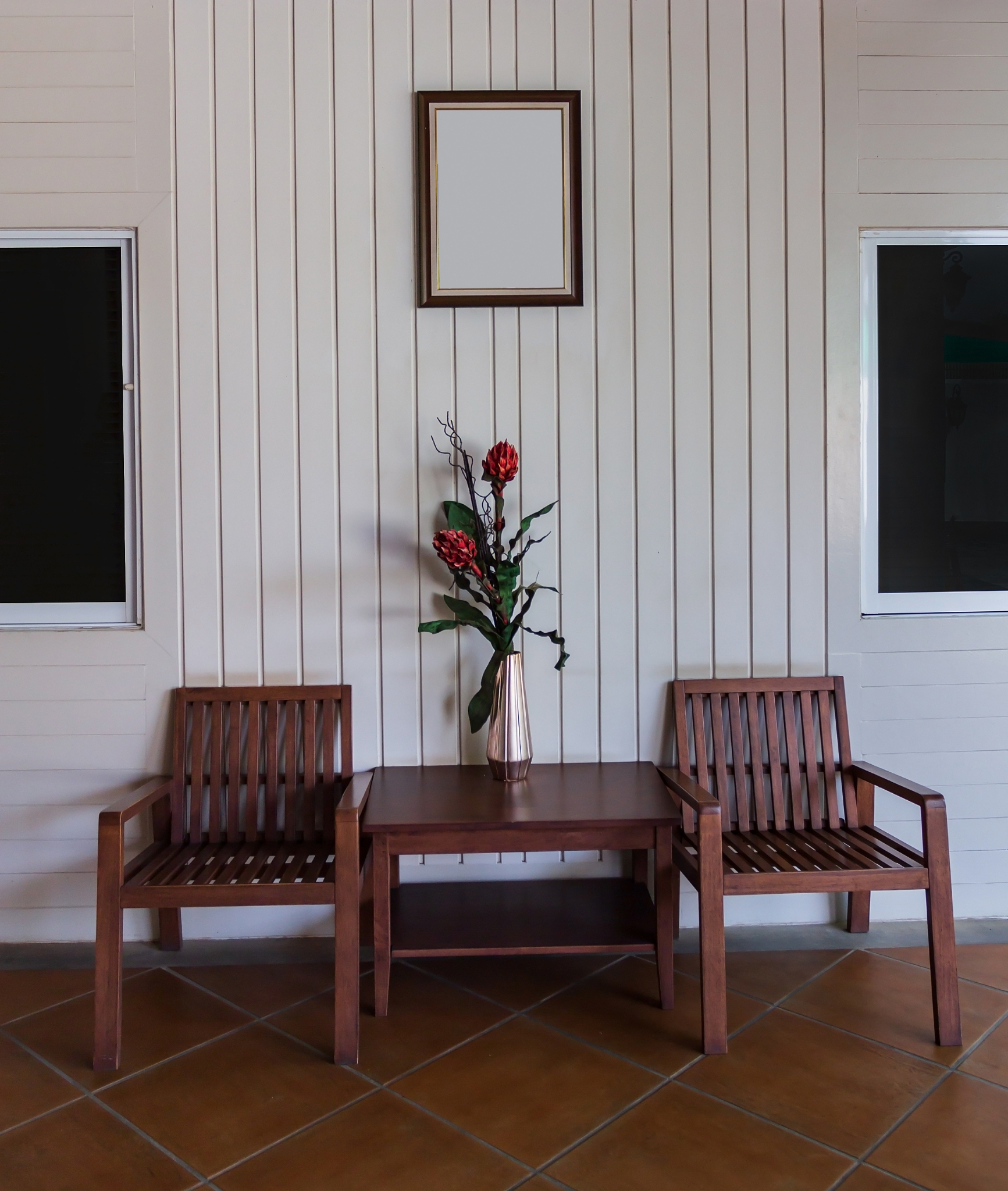 set of wooden chairs in living room