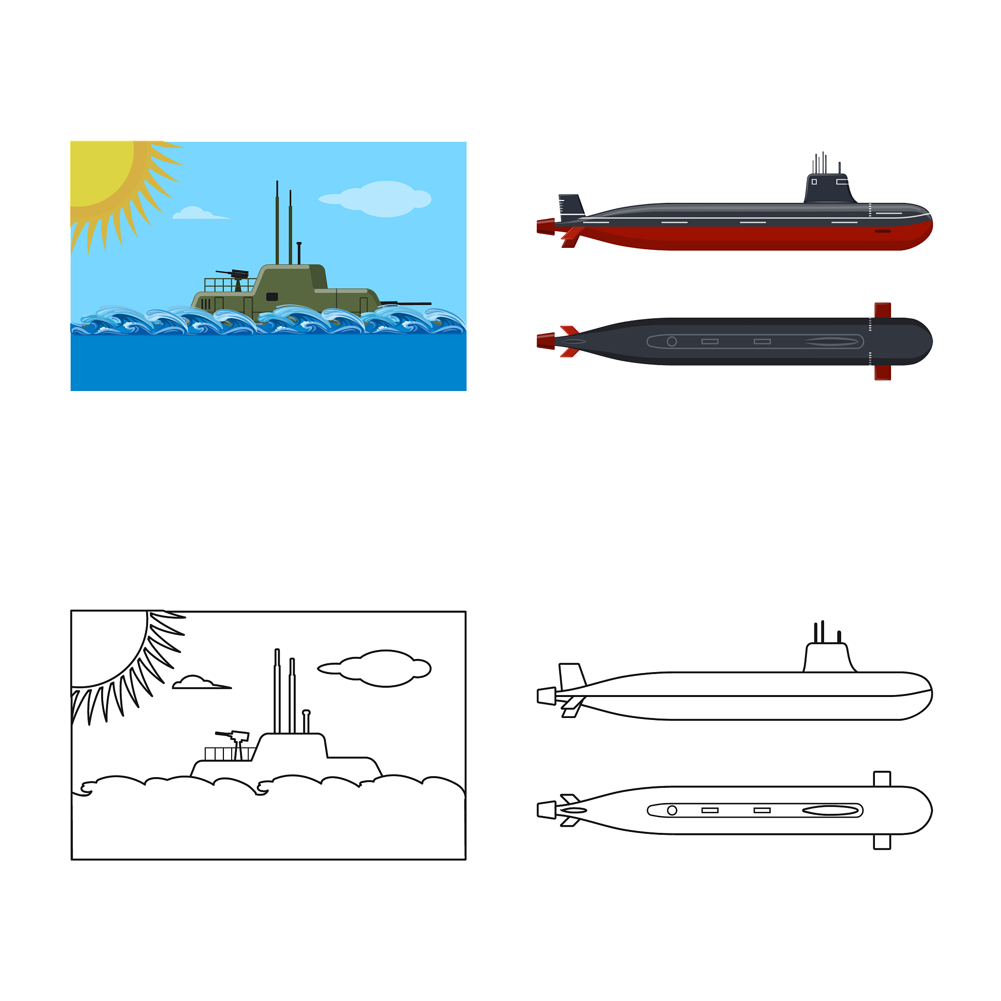 war and ship icon set of