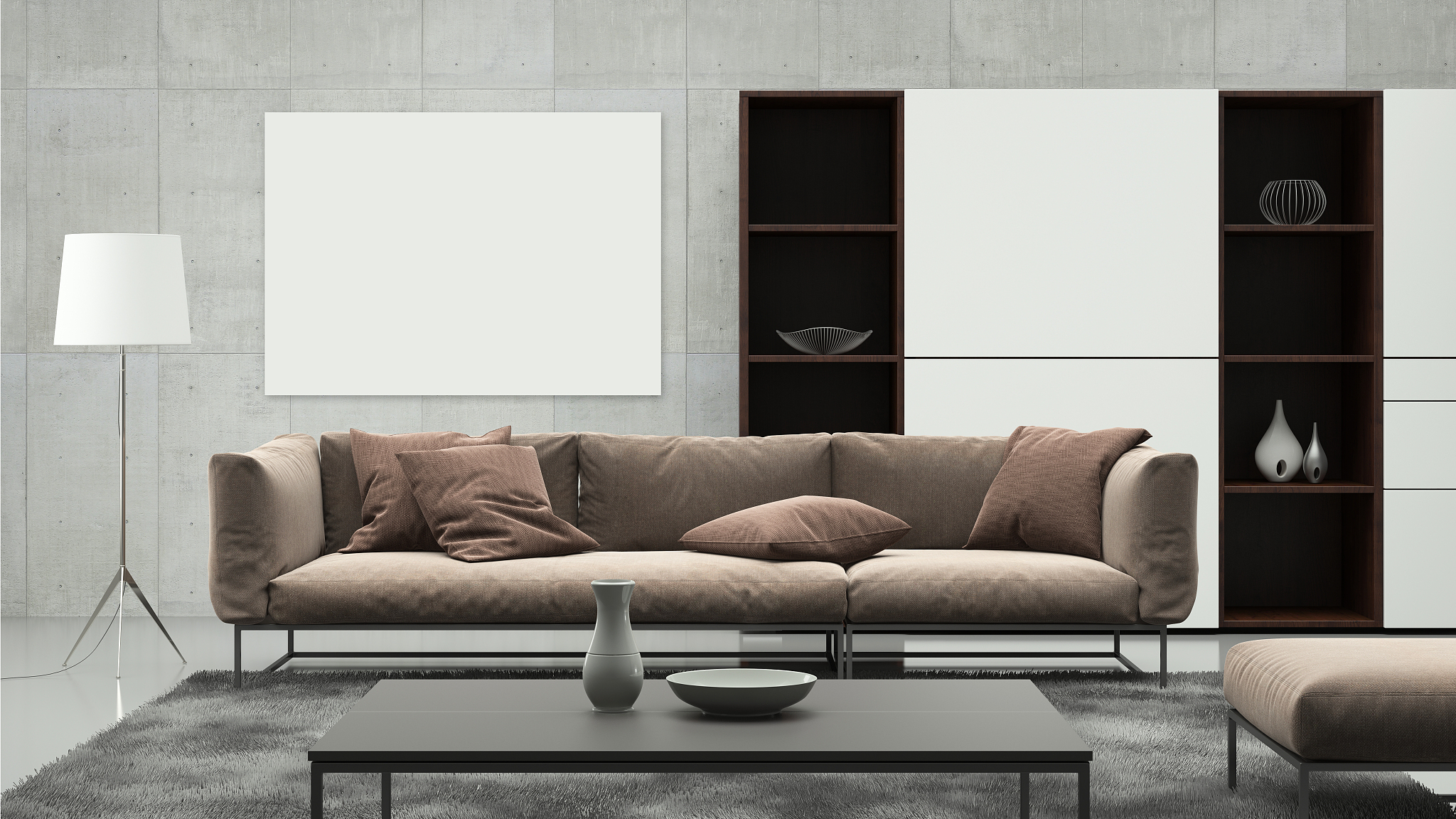 minimalist modern interior living room with sofa and poster fram