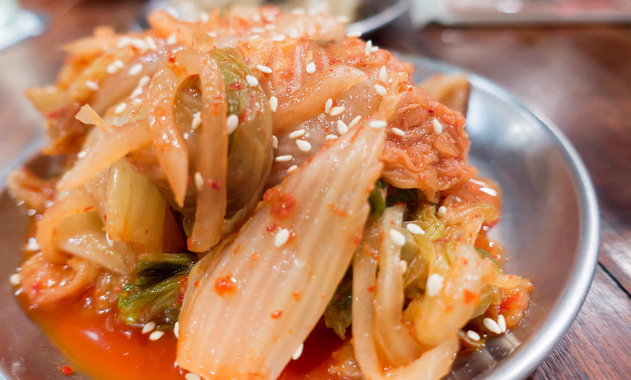 japanese kimchi vegetable salad in metal bowl