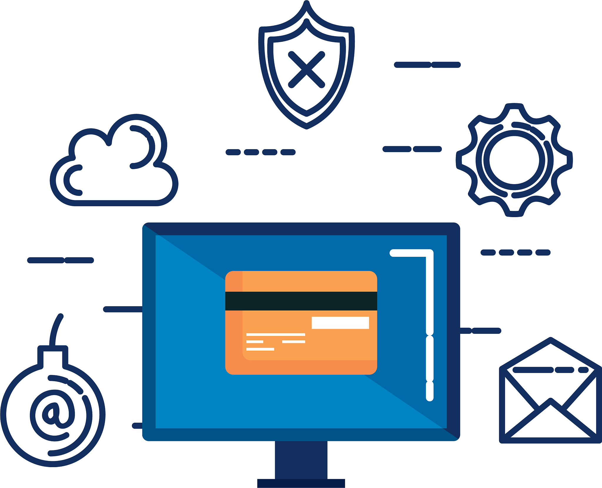 computer with credit card and security icons