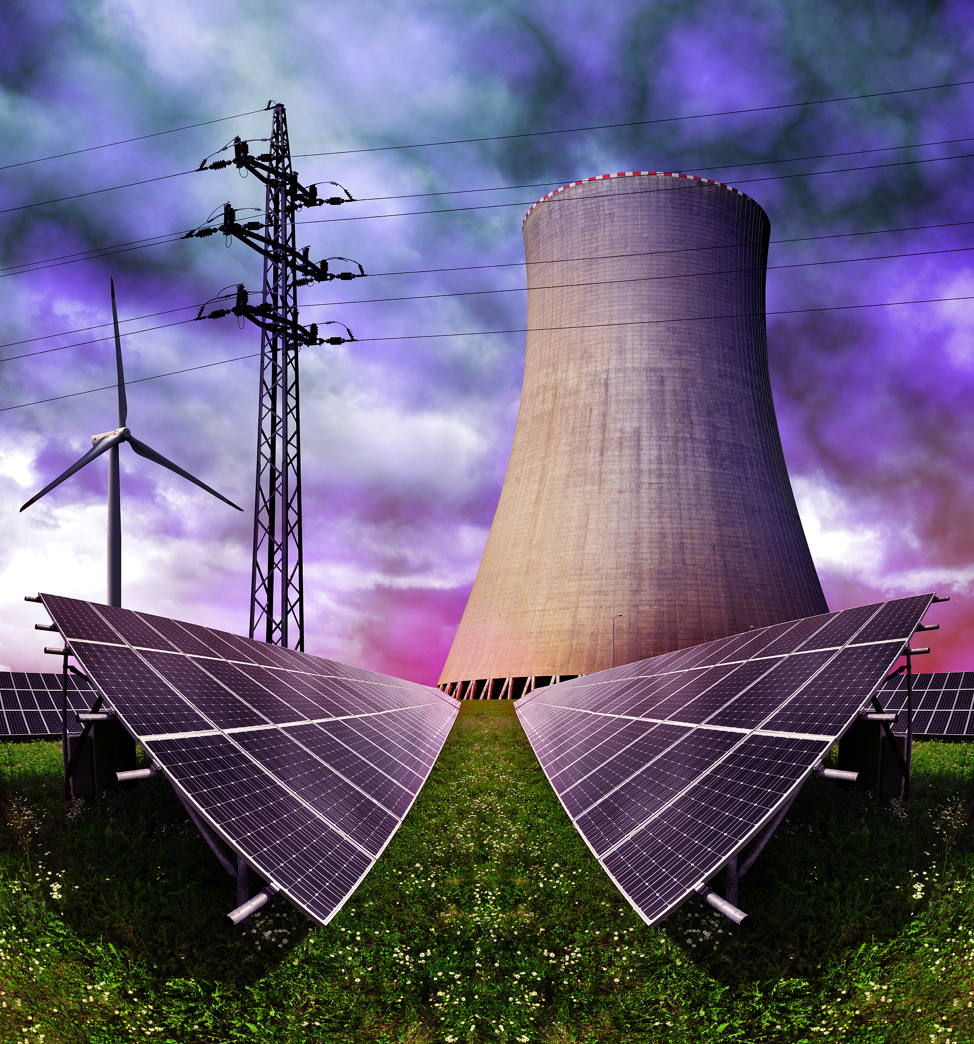solar energy panels with nuclear power plant