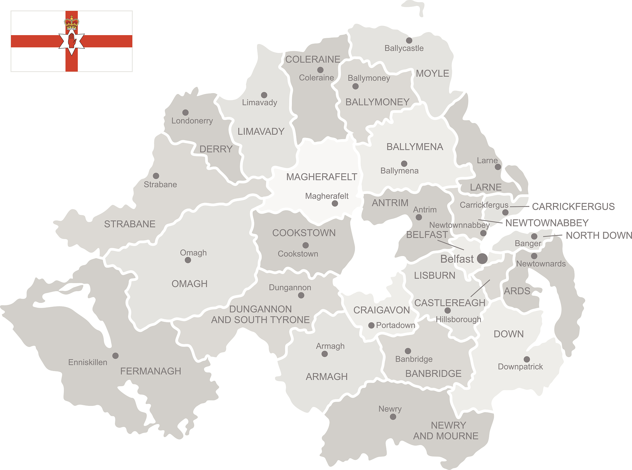 detailed vector map of northern ireland