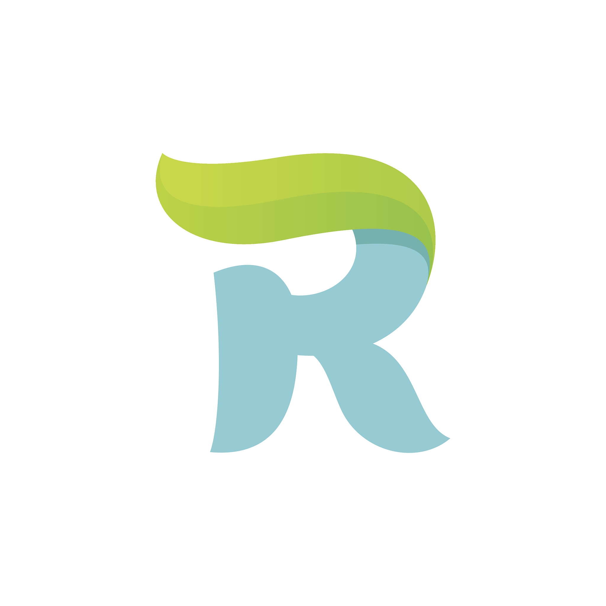 r letter icon with green leaf.