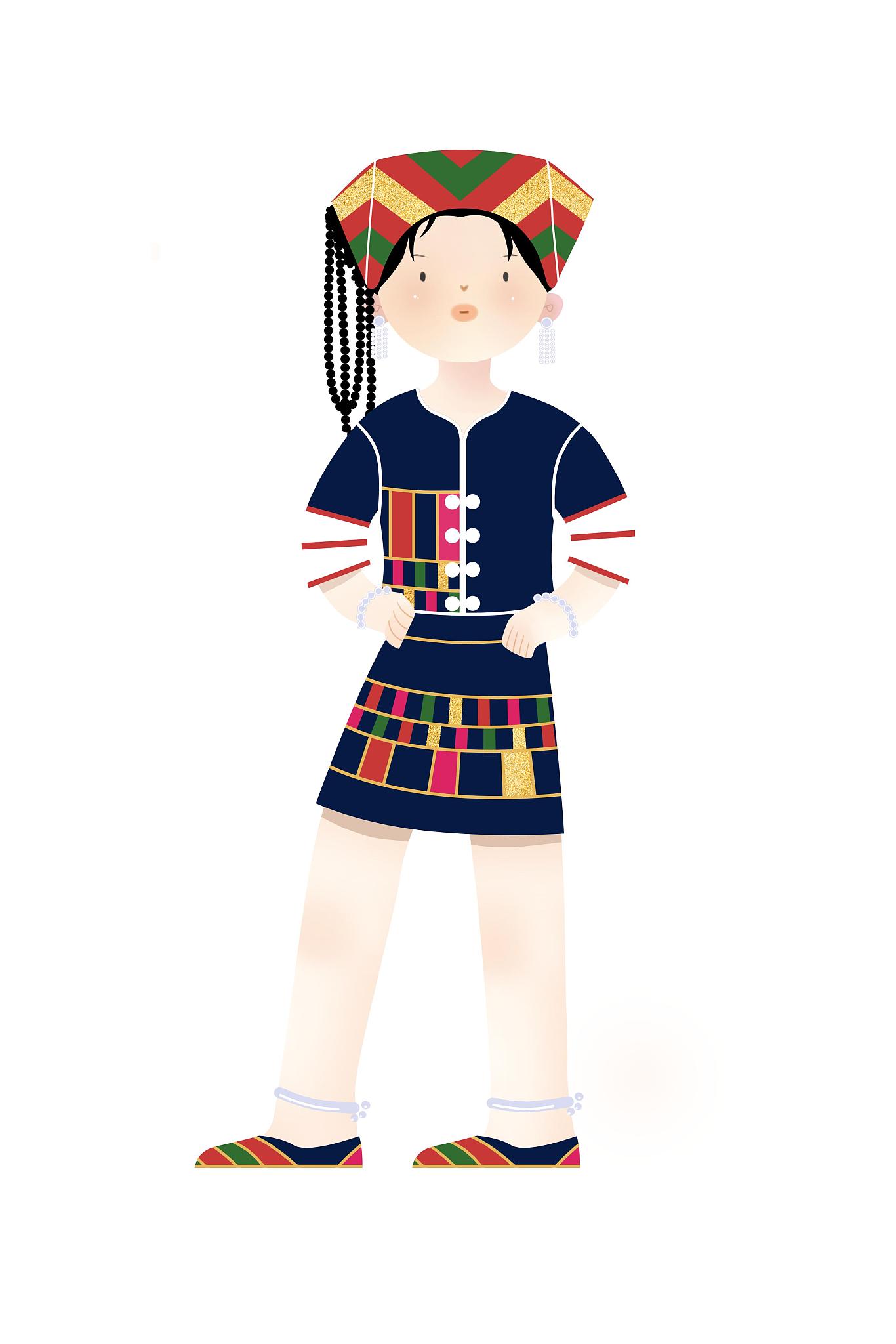 少数民族黎族民族传统服饰少女插画元素