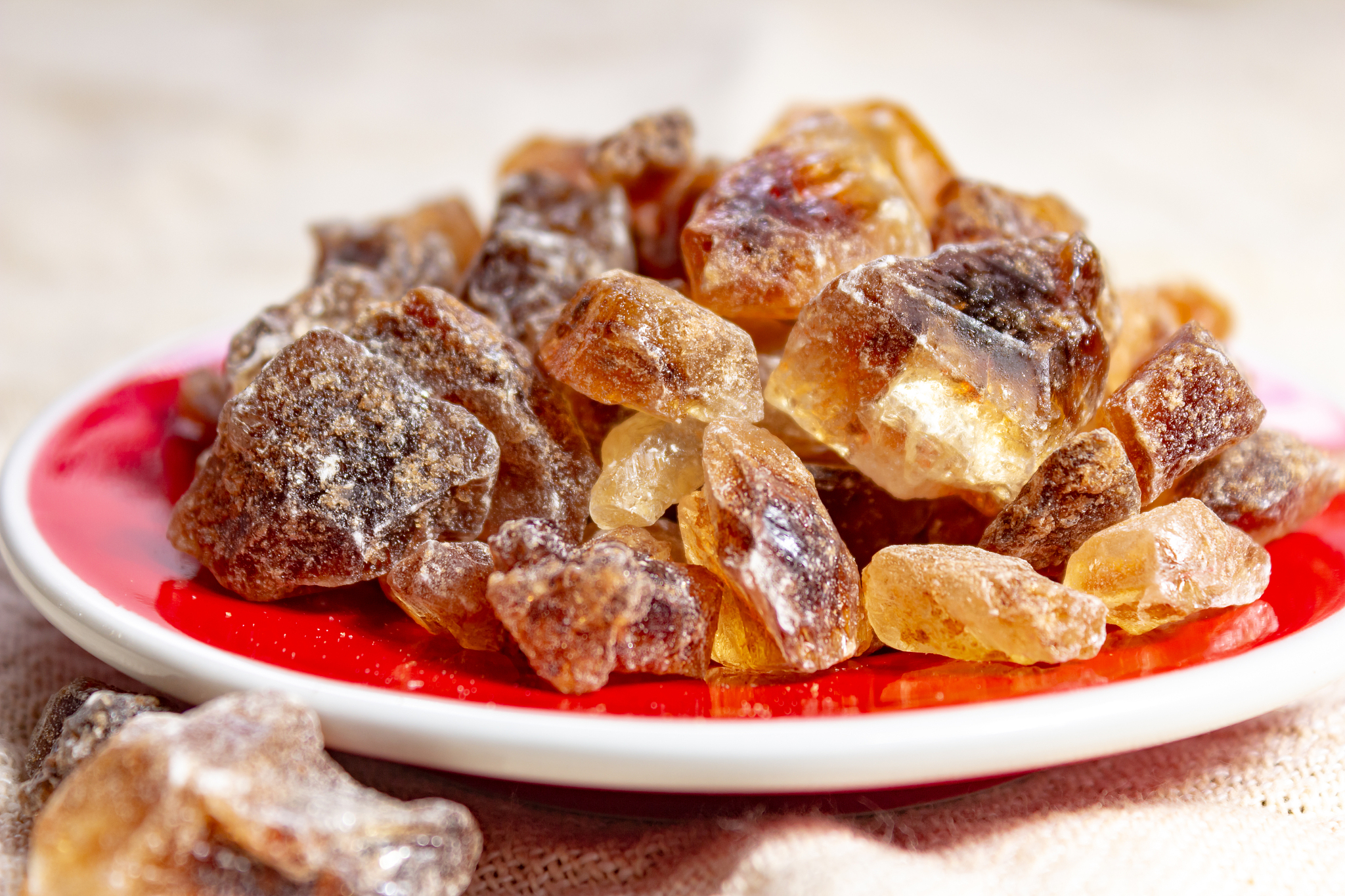 crystals of candy sugar, traditional brown rock sugar originally