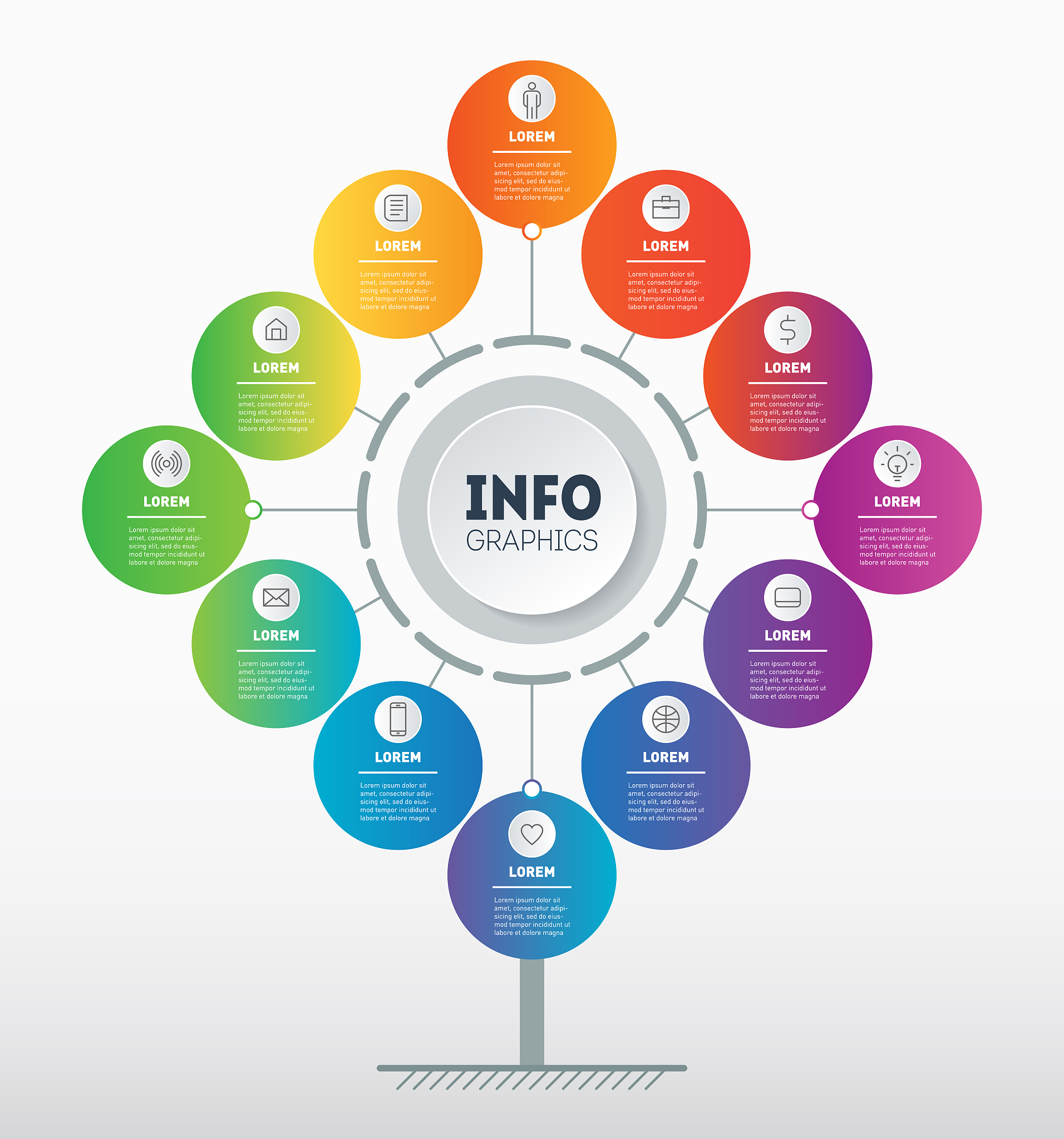 business presentation concept with 12 options. template of tree 