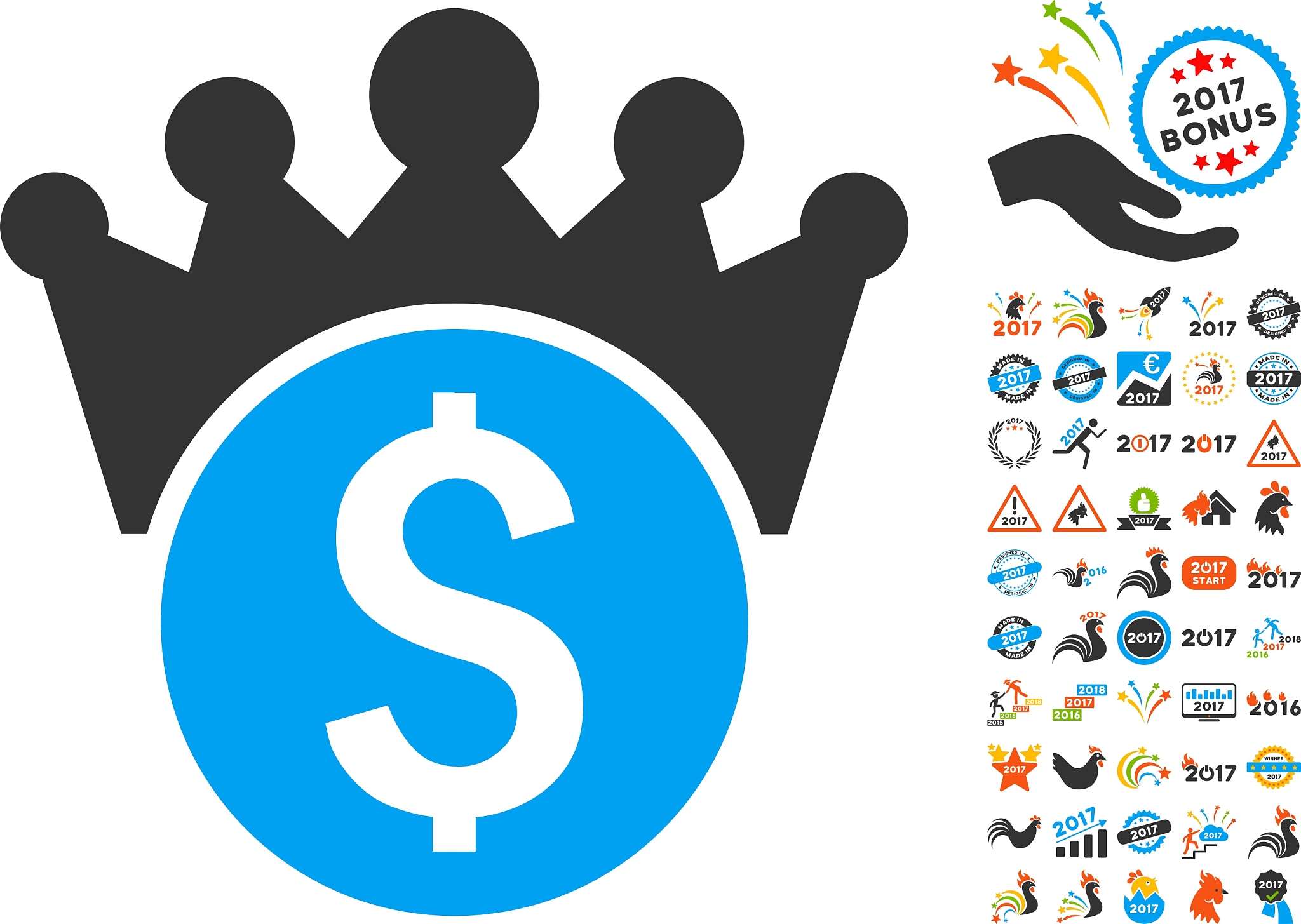 financial power icon with 2017 year bonus
