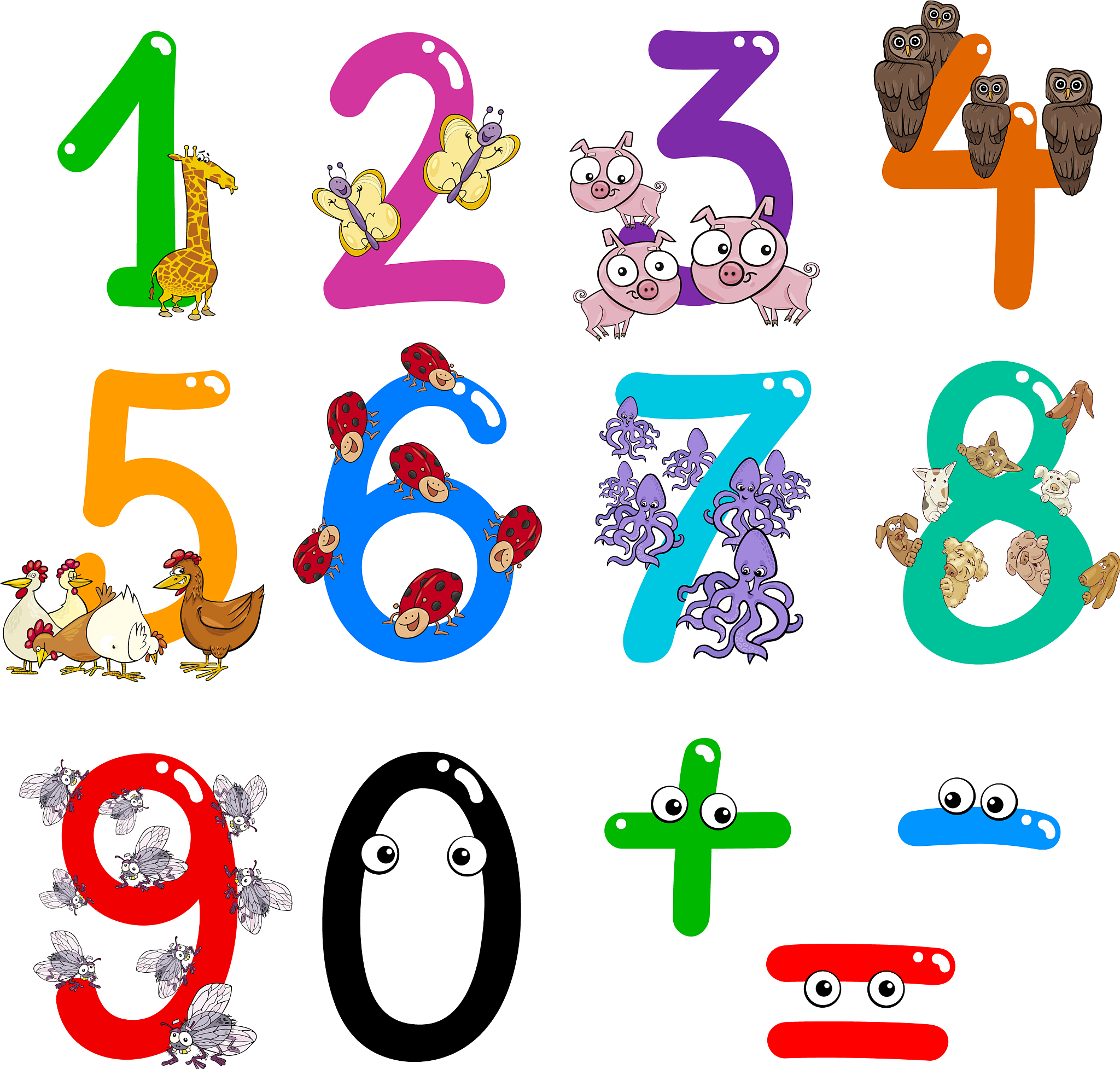 numbers with cartoon animals