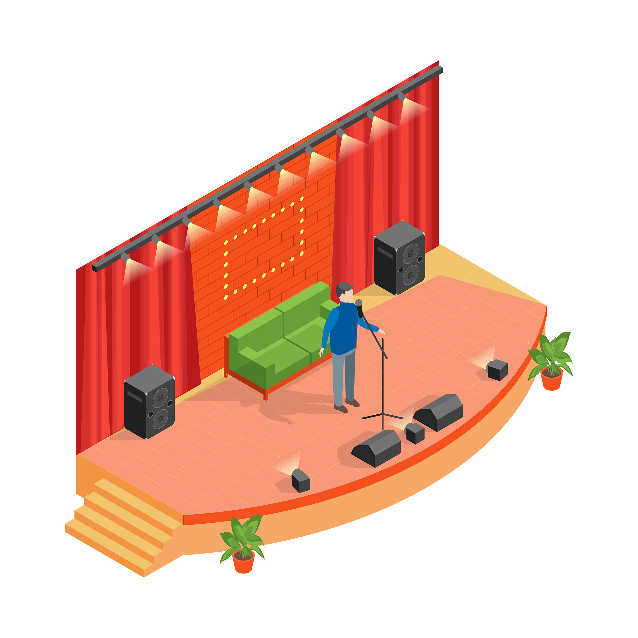 stand-up show scene on a white isometric view. vector