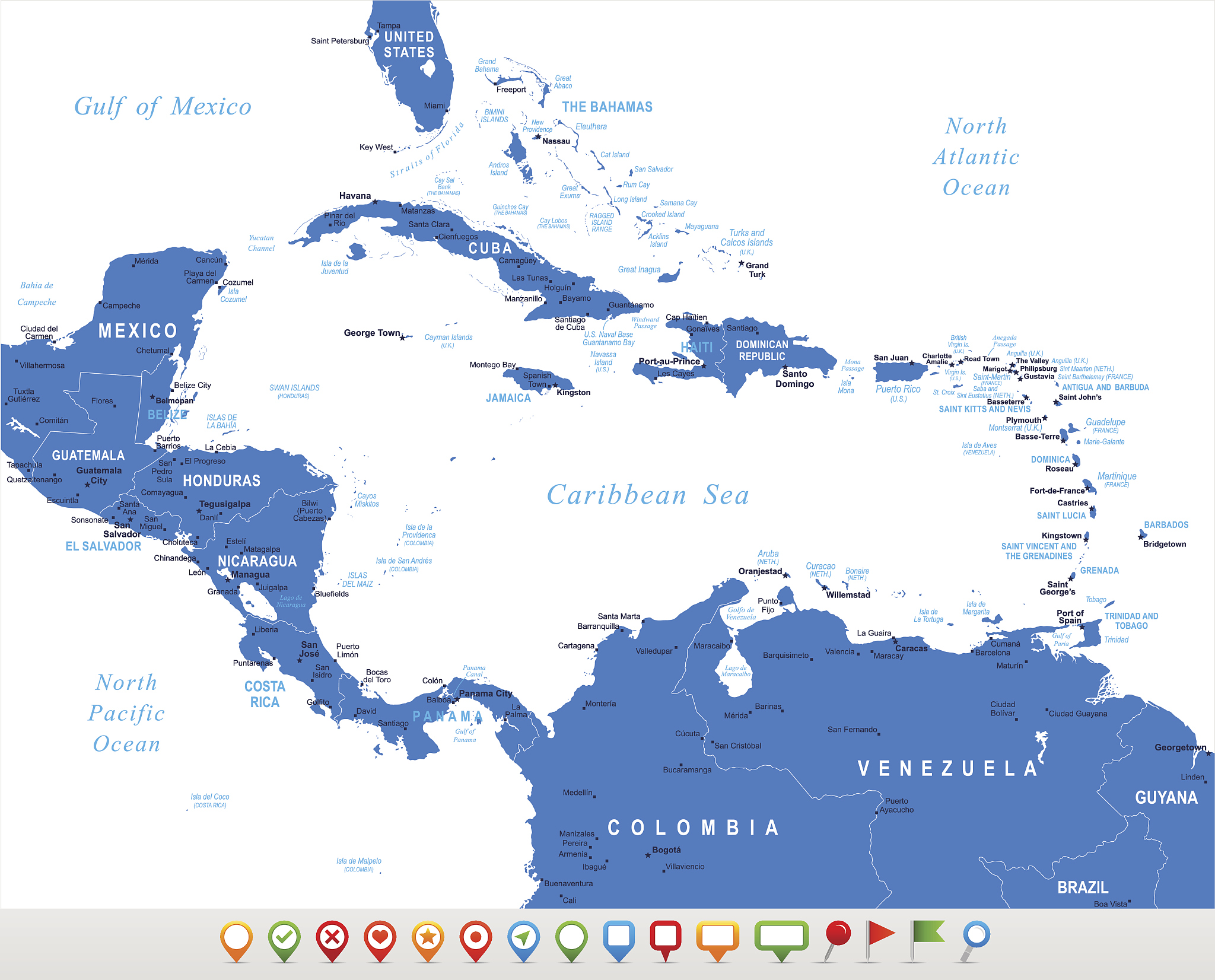 central america - map and navigation icons - illustration