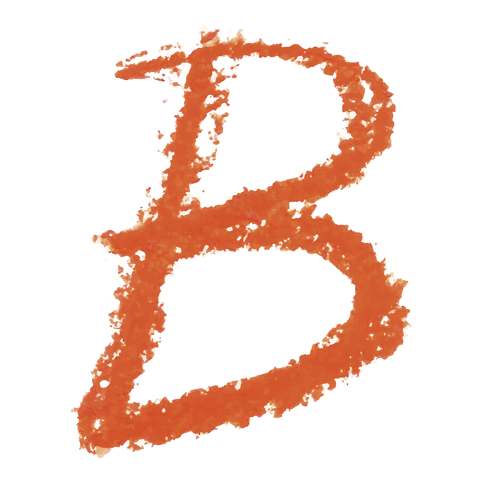 b - orange handwritten letters on white background.