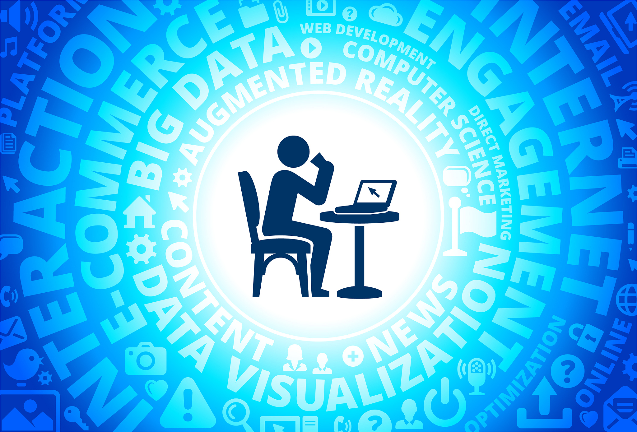 drinking & working icon on internet modern technology words back