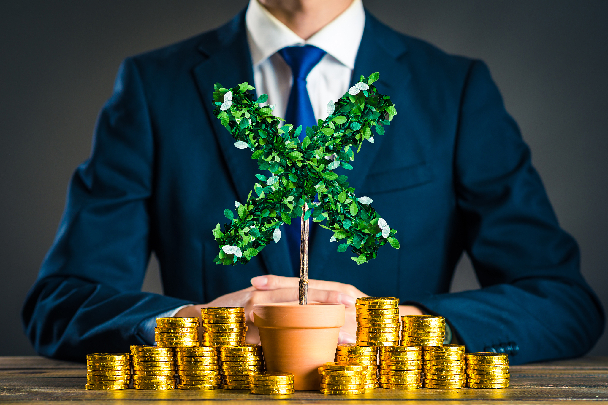 businessmen with plants