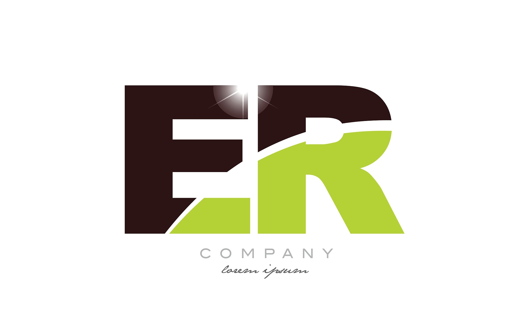 letter er e r alphabet combination in green and brown color for