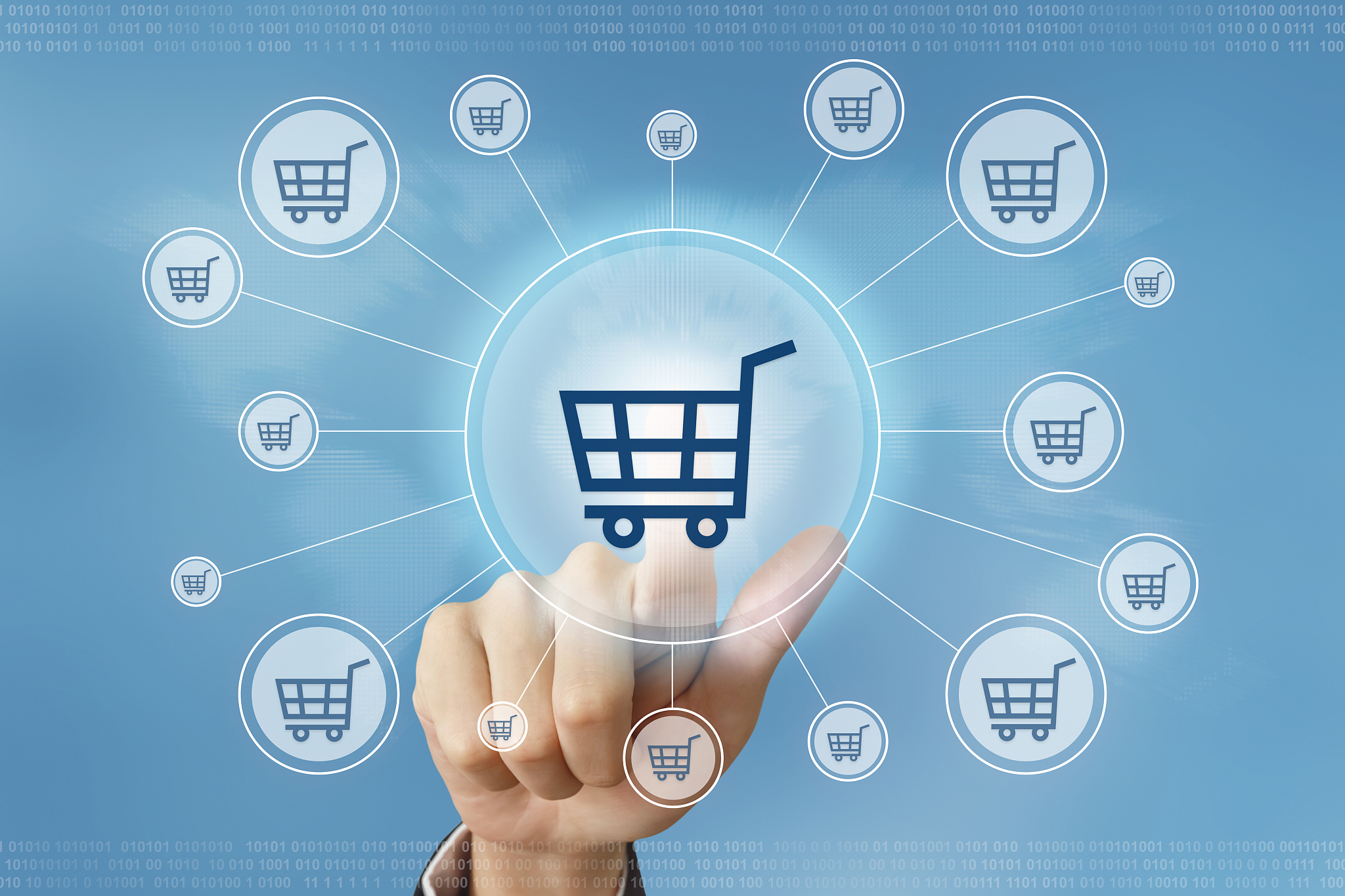 business hand press online shopping button